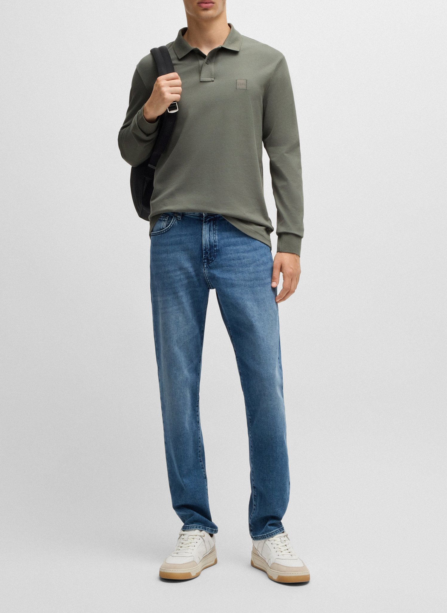 Polo à manches longues regular-fit en coton mélangé BOSS Argent