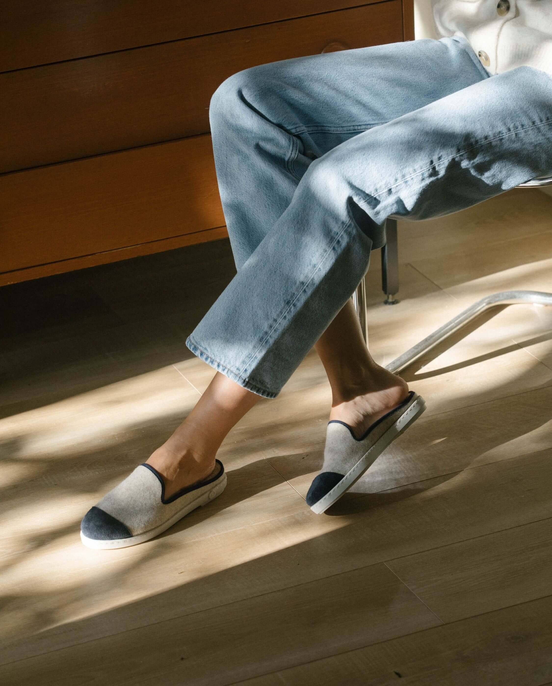 Women's wool mule, beige navy ANGARDE Beige