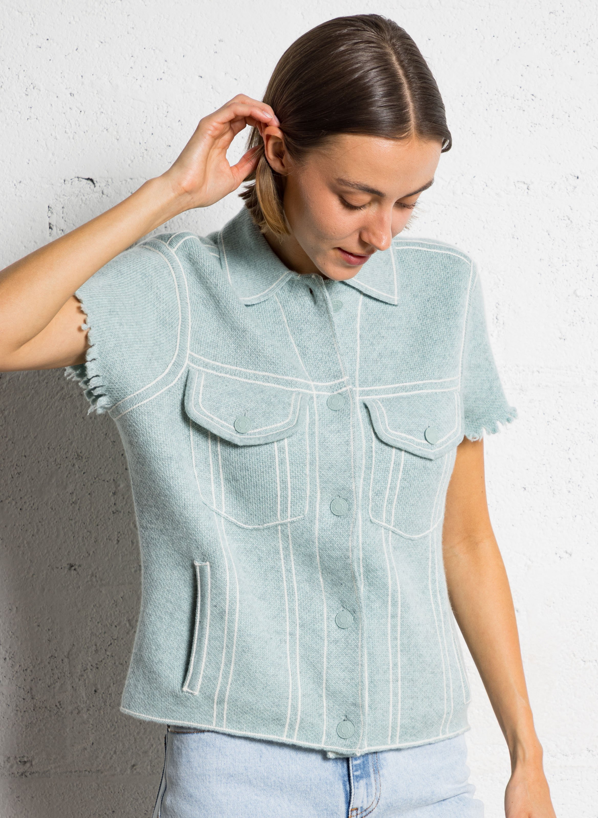 Top col classique en cachemire KUJTEN Vert