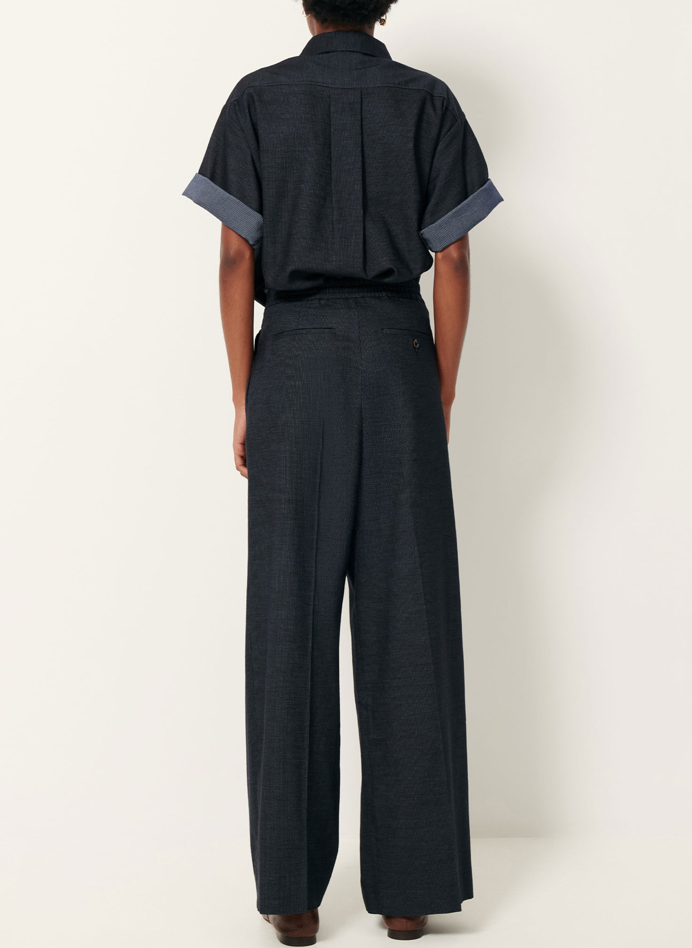 High-waisted straight-leg trousers in oxford fabric SESSUN Blue