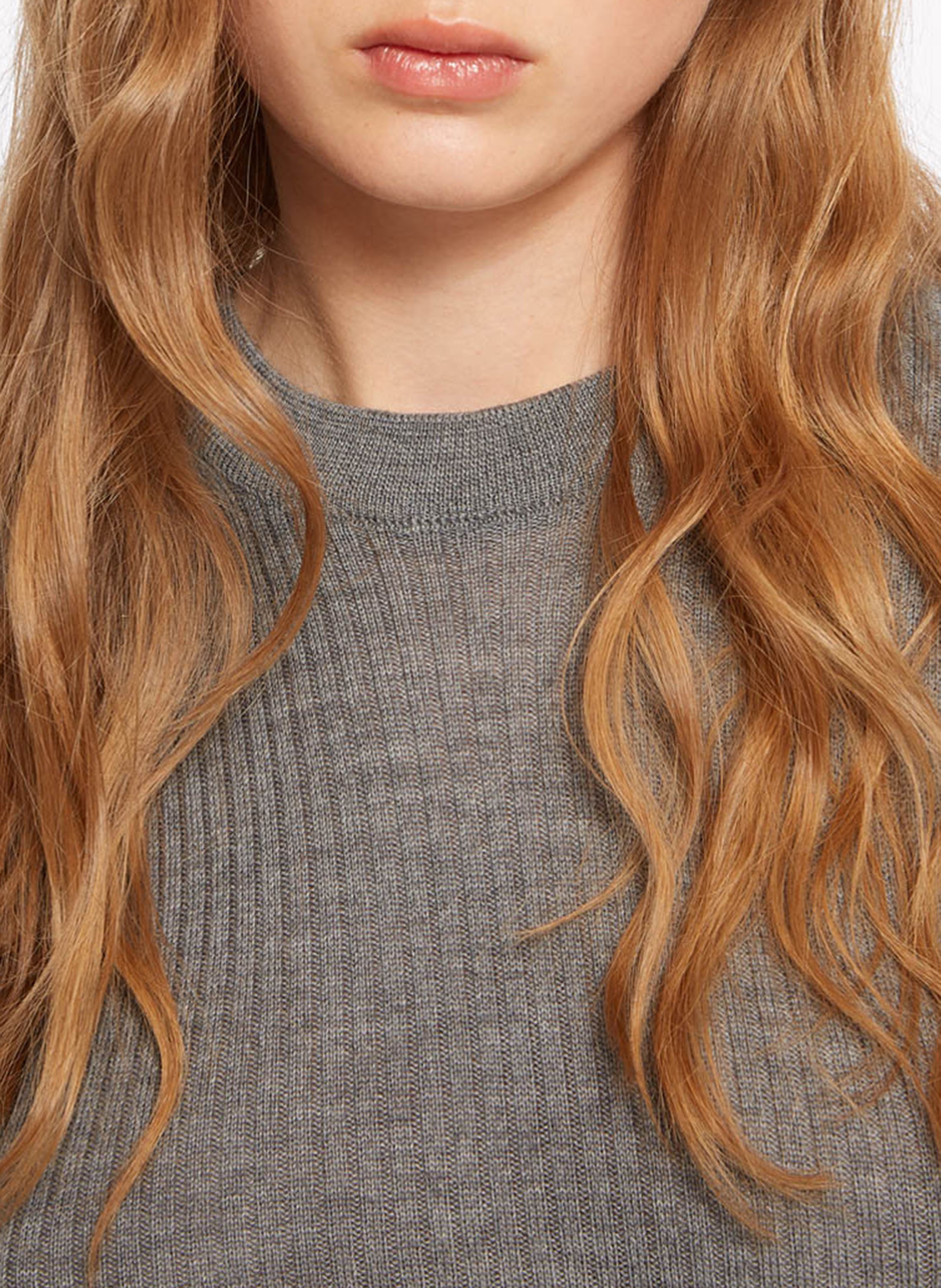 Robe longue col rond en laine de mérinos ROSEANNA Gris