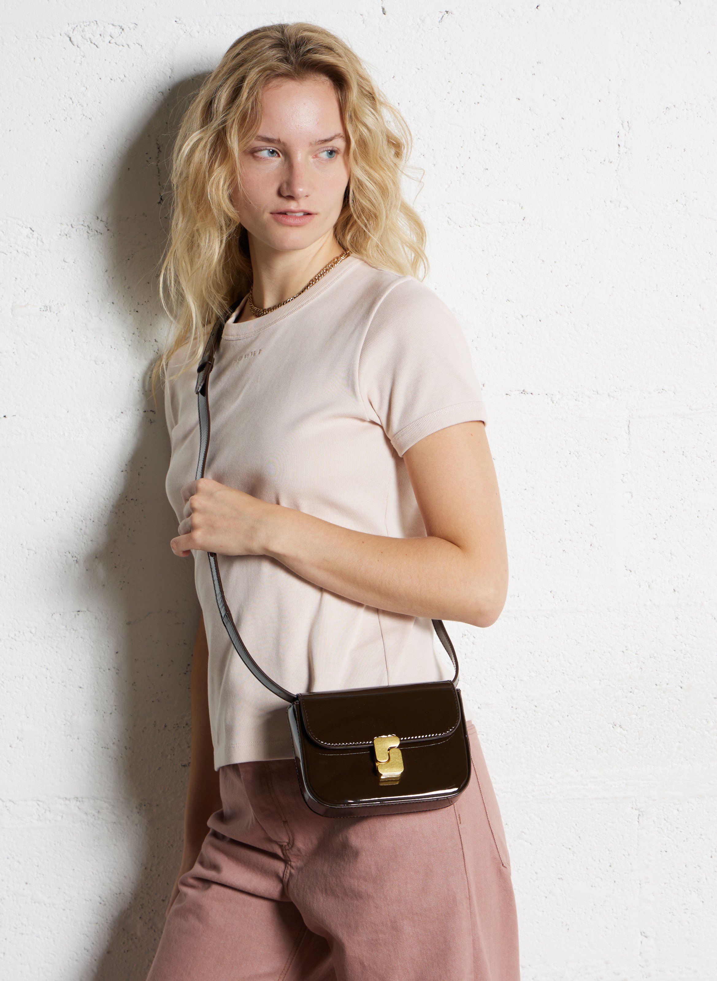 Patent leather shoulder bag SOEUR Brown