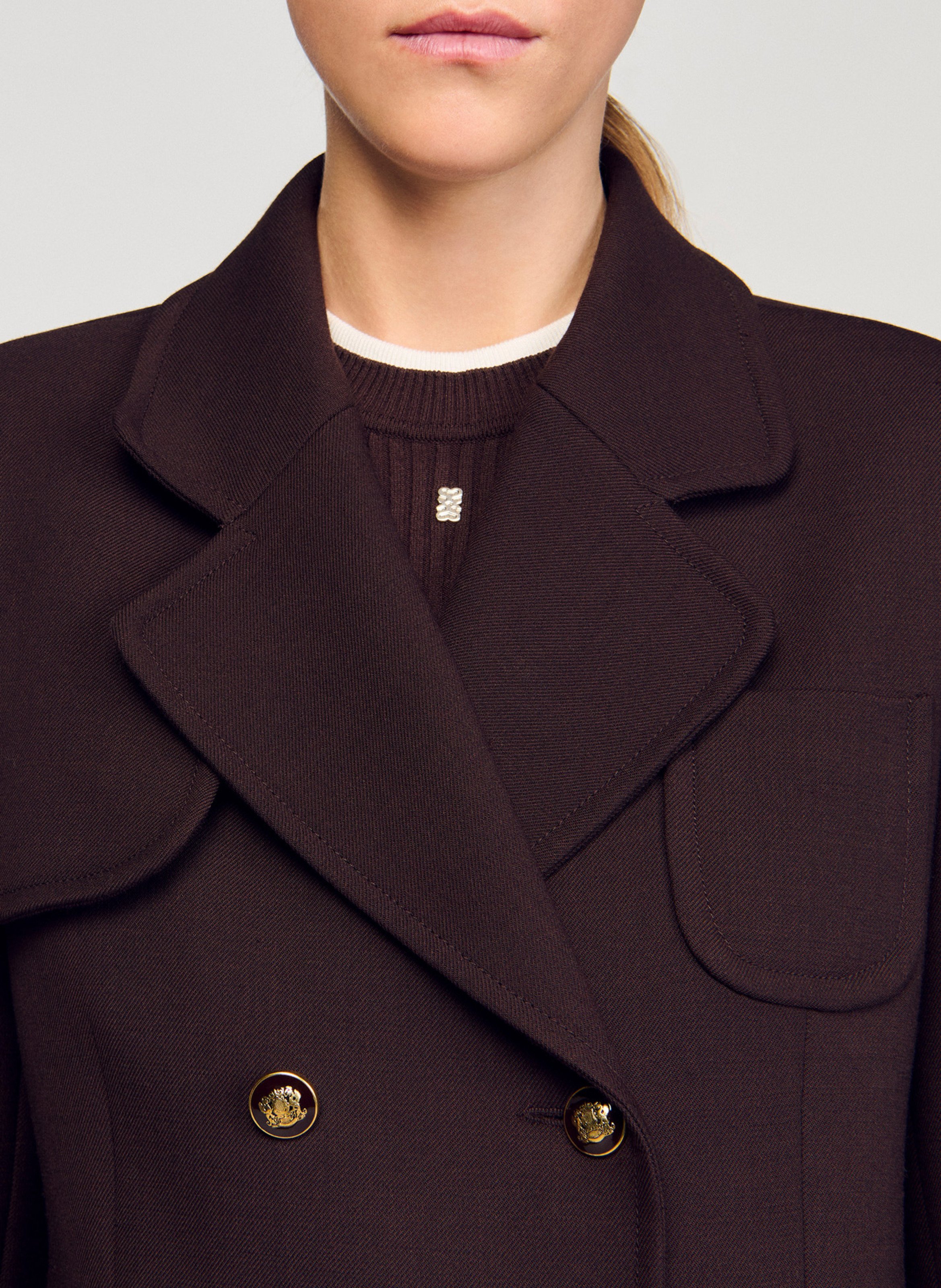 Manteau col tailleur SANDRO Marron