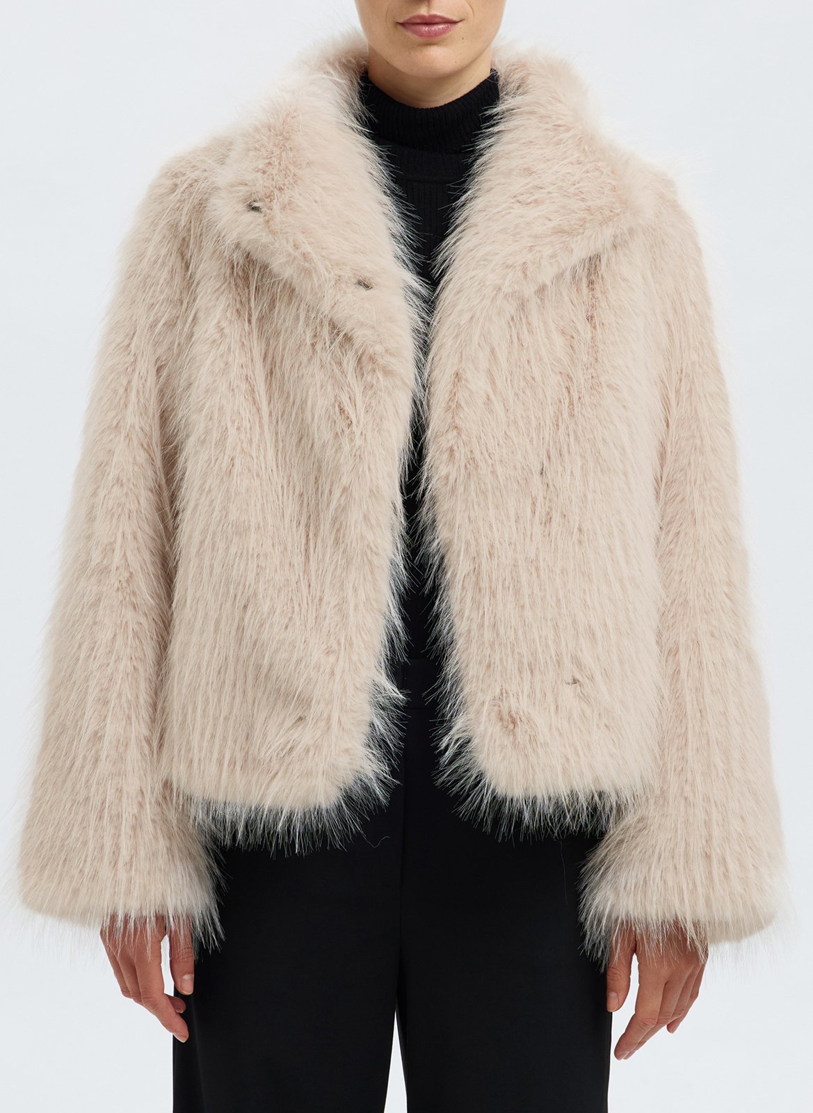 Veste droite col montant en fourrure synthétique SELECTED Beige