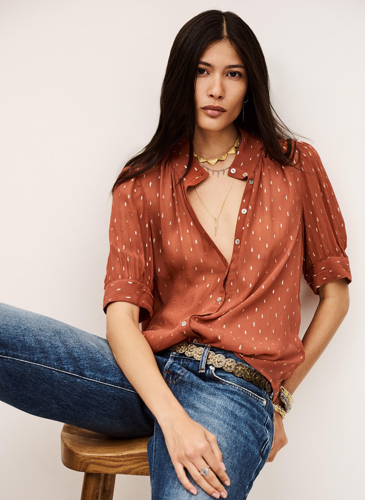 Blouse col rond  BA&SH Marron