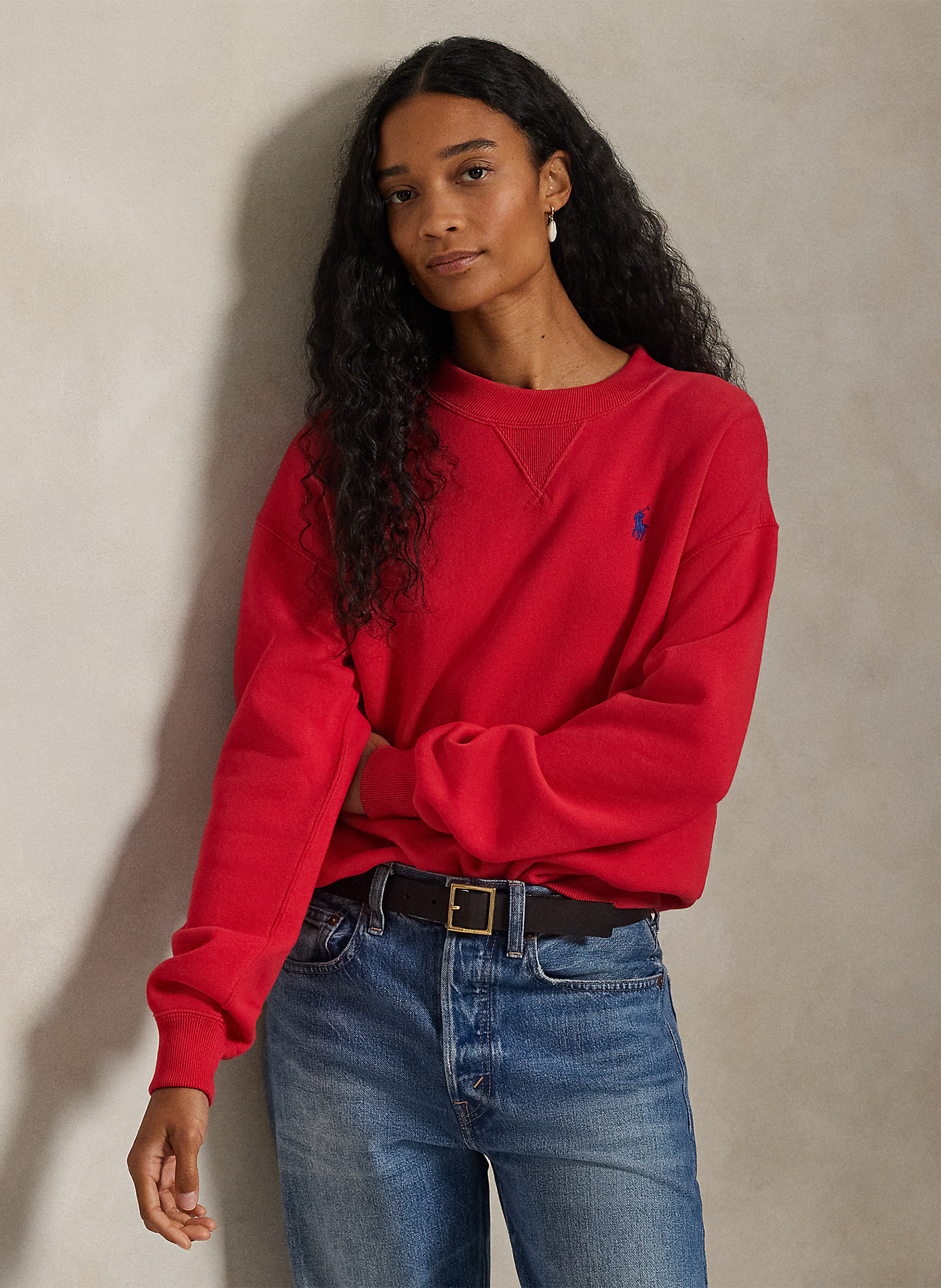 Sweat col rond en coton mélangé POLO RALPH LAUREN Rouge