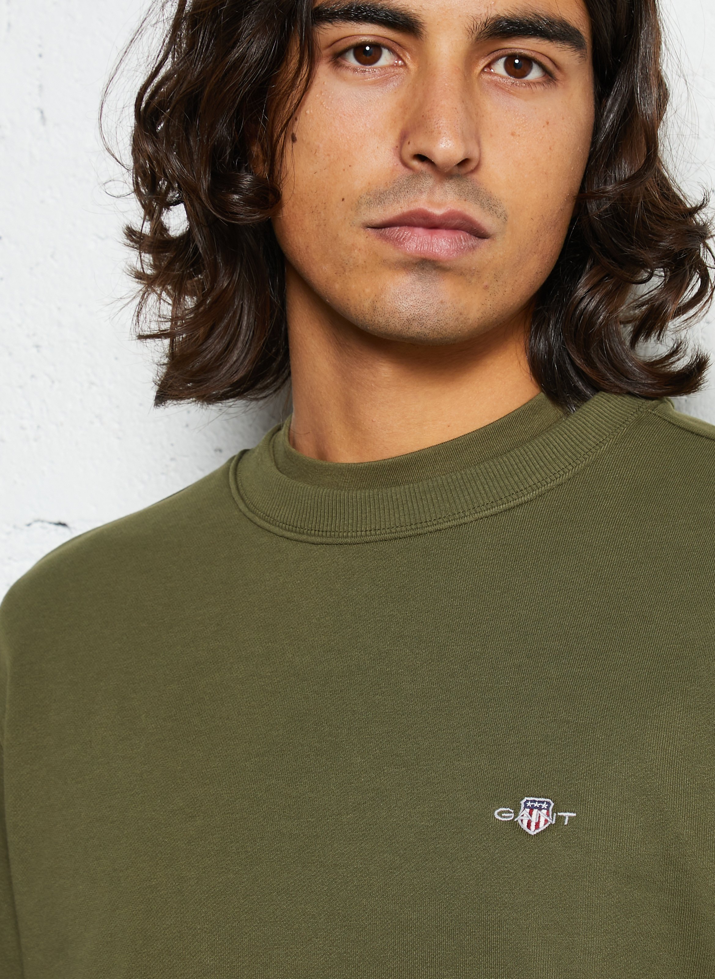 Sweatshirt col rond en coton mélangé  GANT Vert