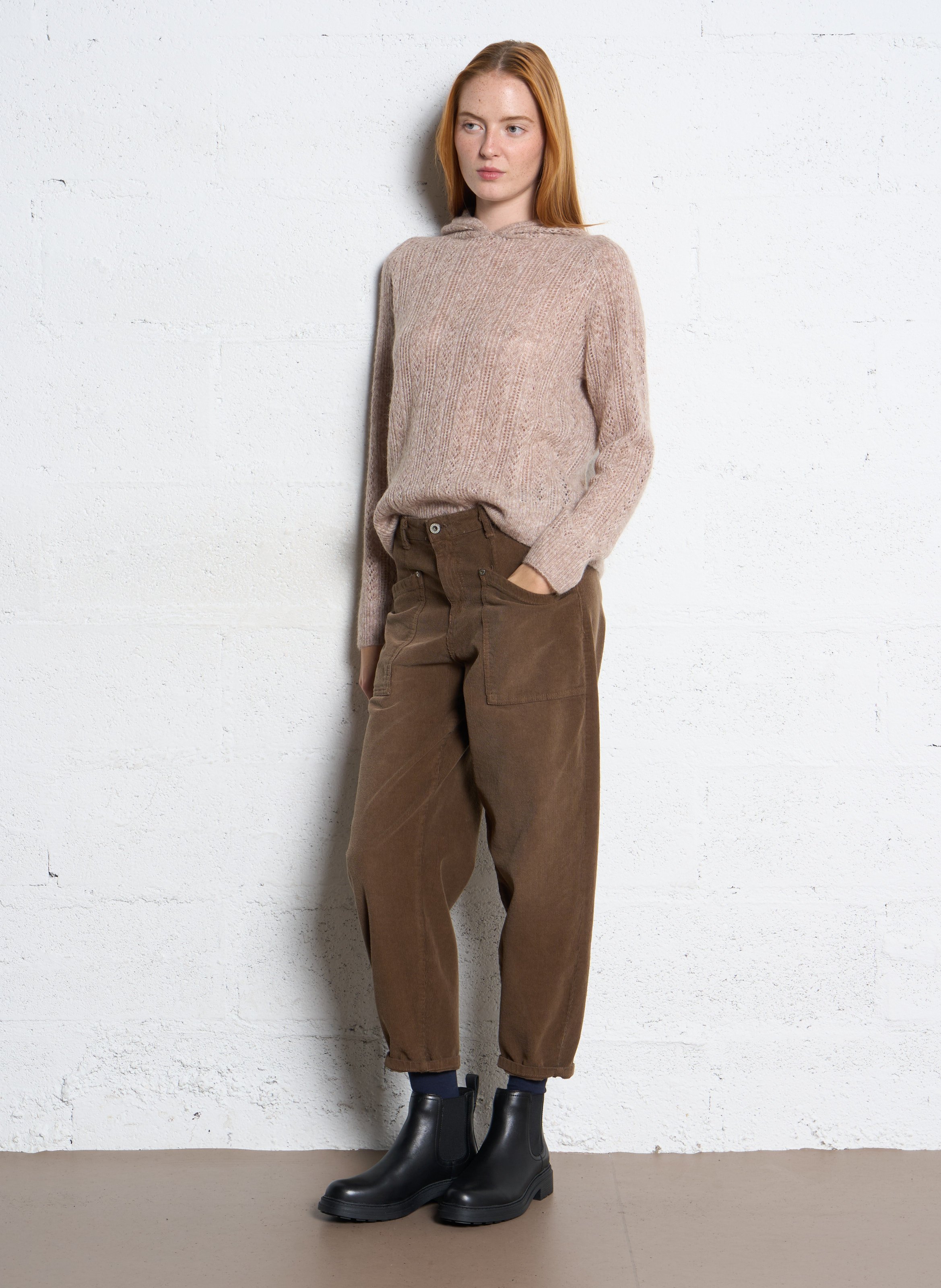 Straight wool blend hooded sweater SUD EXPRESS Brown