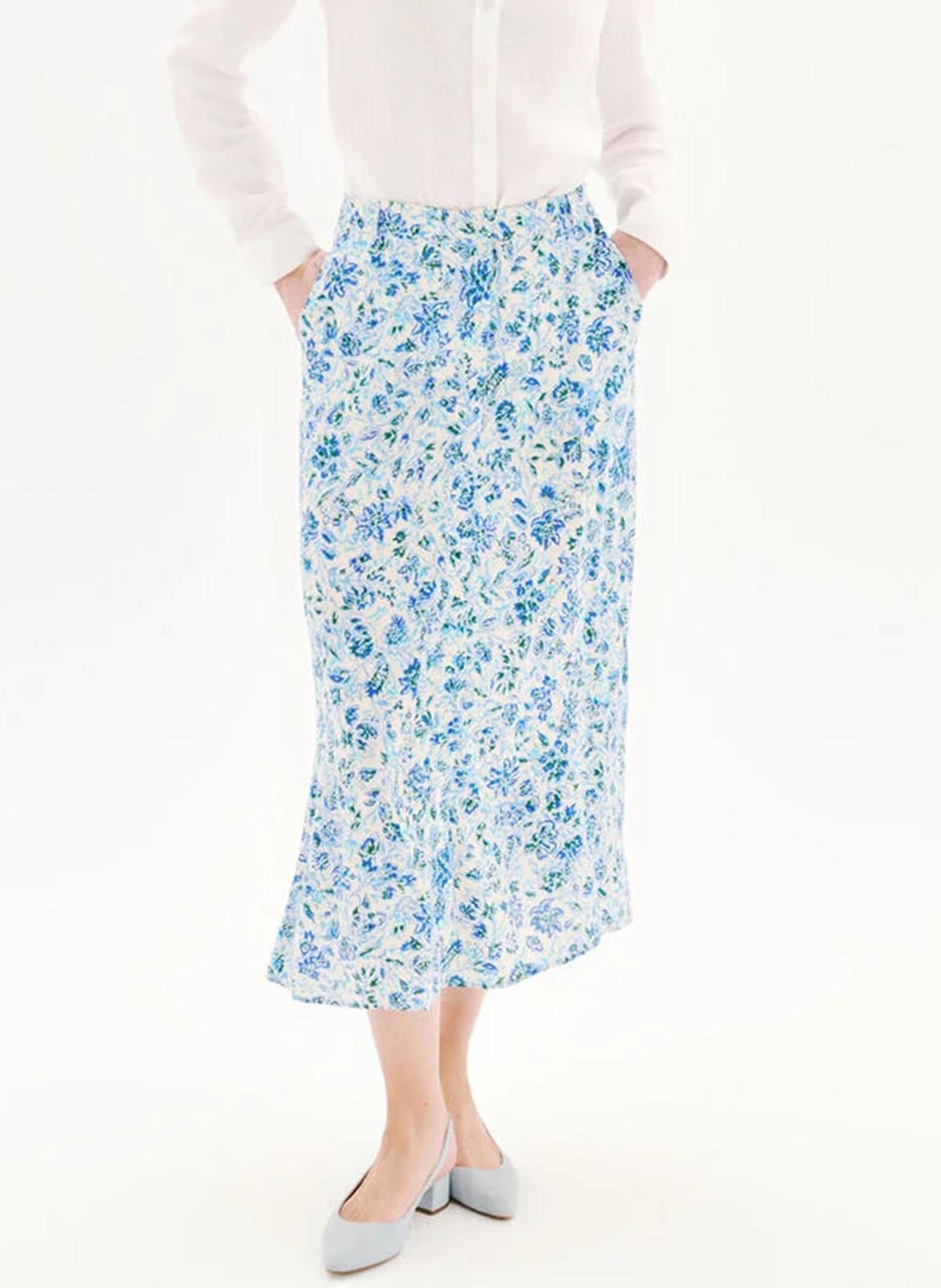 Flowing printed midi skirt CAROLL Blue