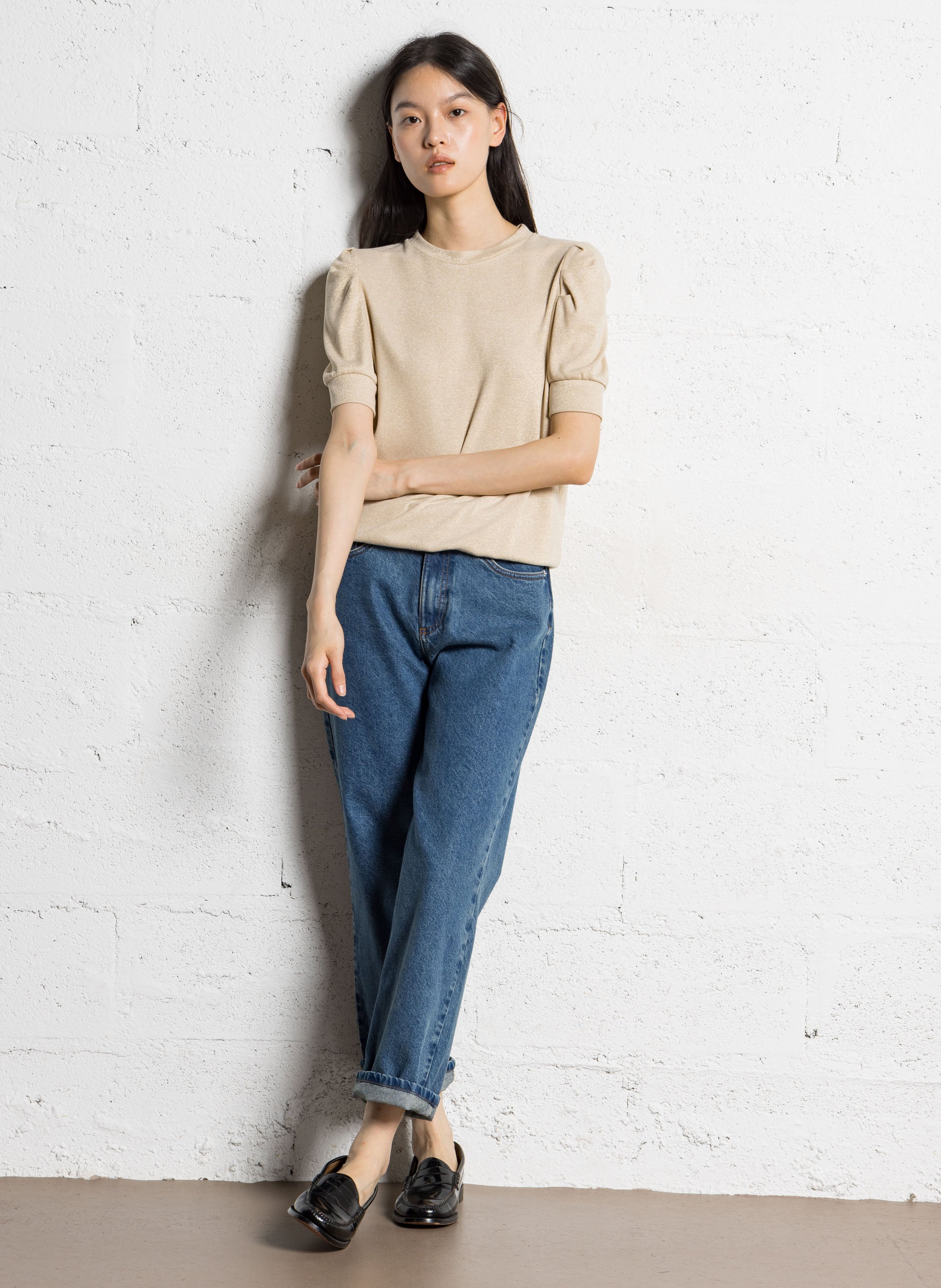 Round neck straight fit sequined sweater IKKS Golden