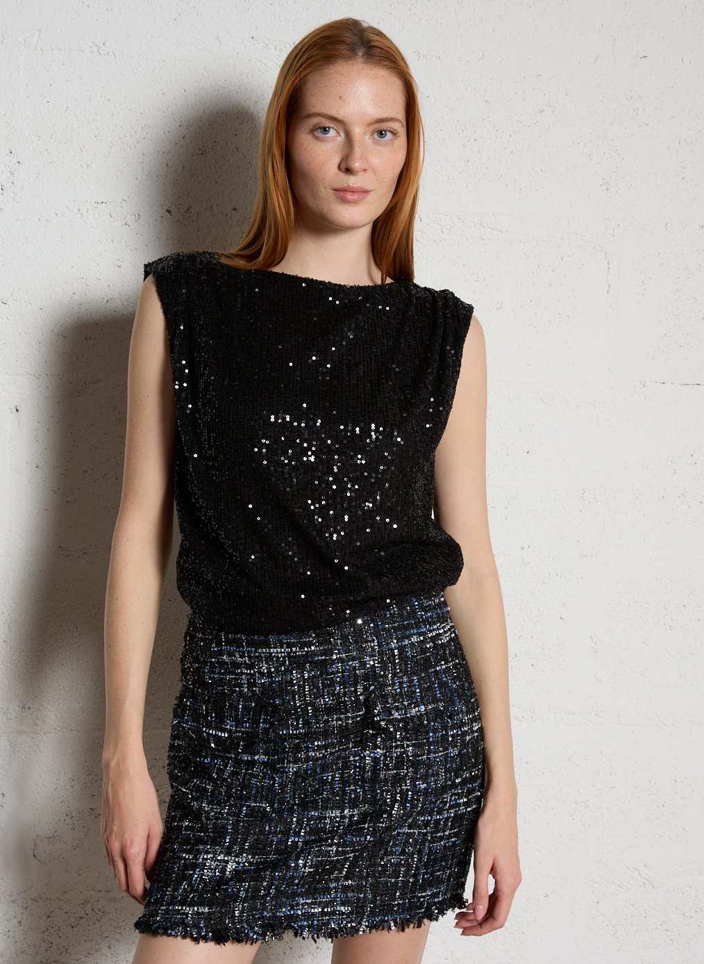 Top fluide sans manches sequins MAISON 123 Noir