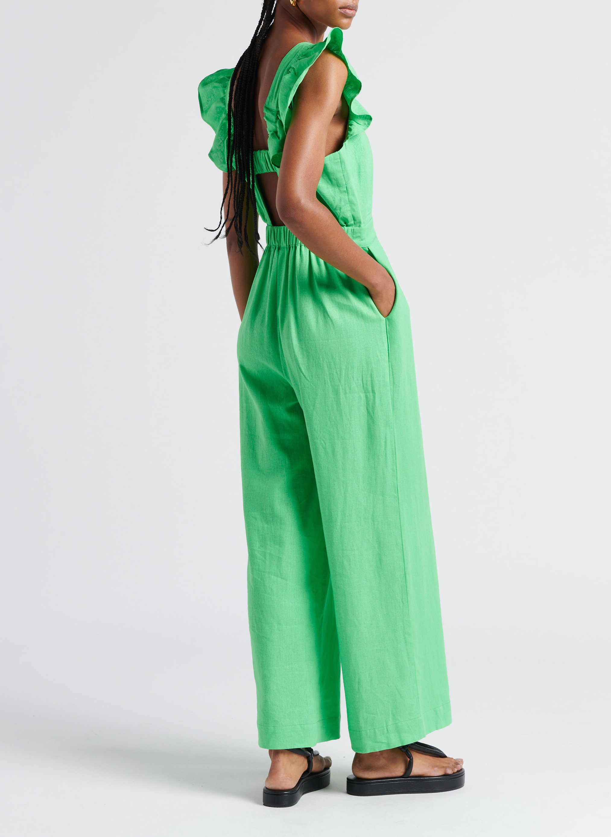 Combinaison col carré en lin mélangé YAS Groen