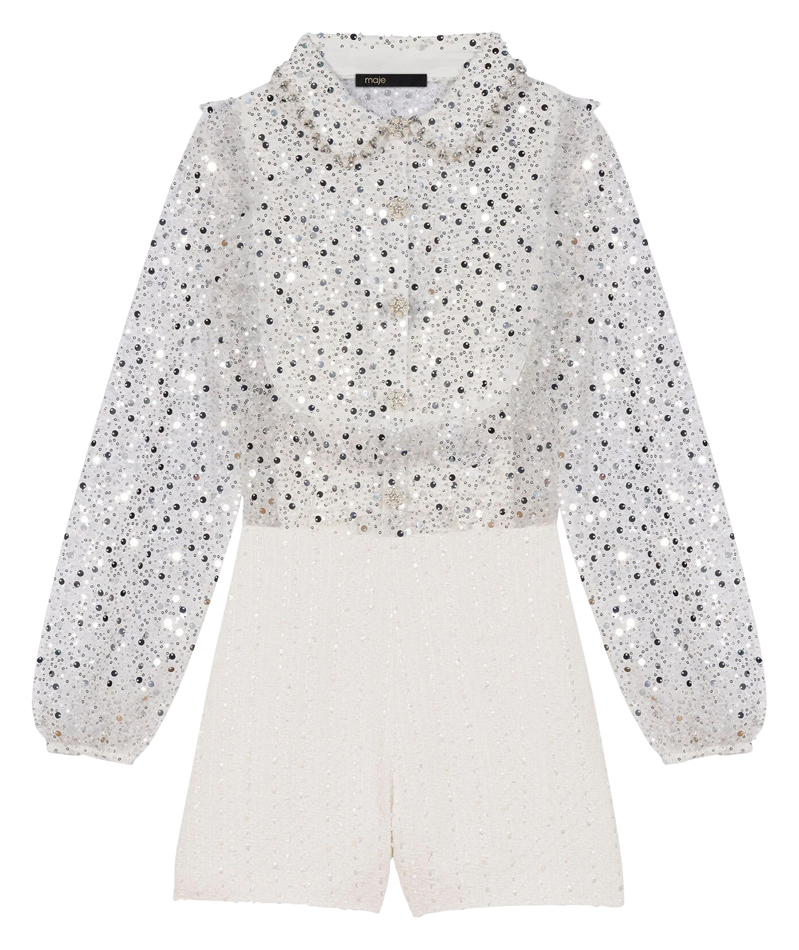 Playsuit met kraagje en lovertjes MAJE Beige