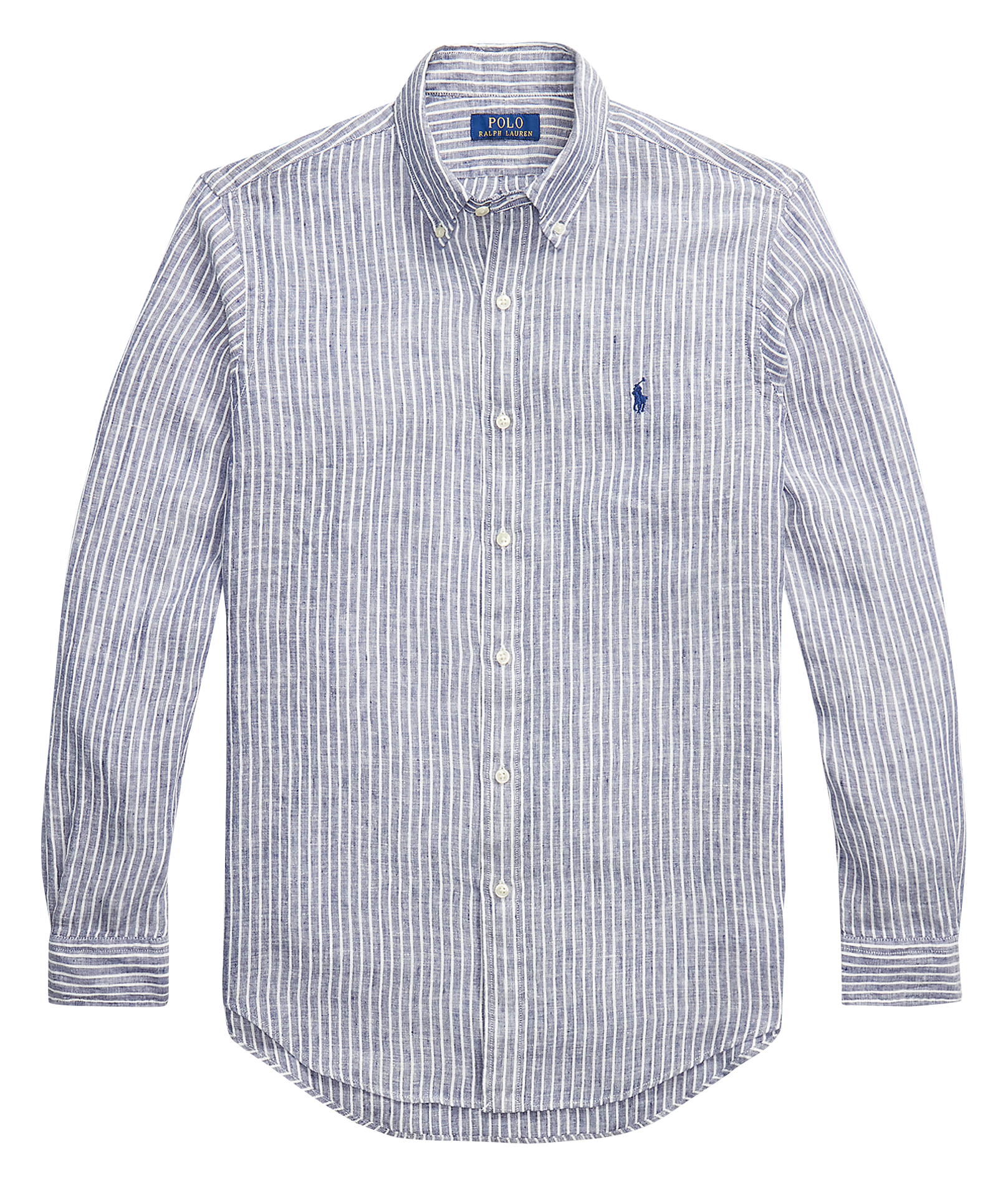 Camisa recta cuello clásico de lino a rayas POLO RALPH LAUREN Azul