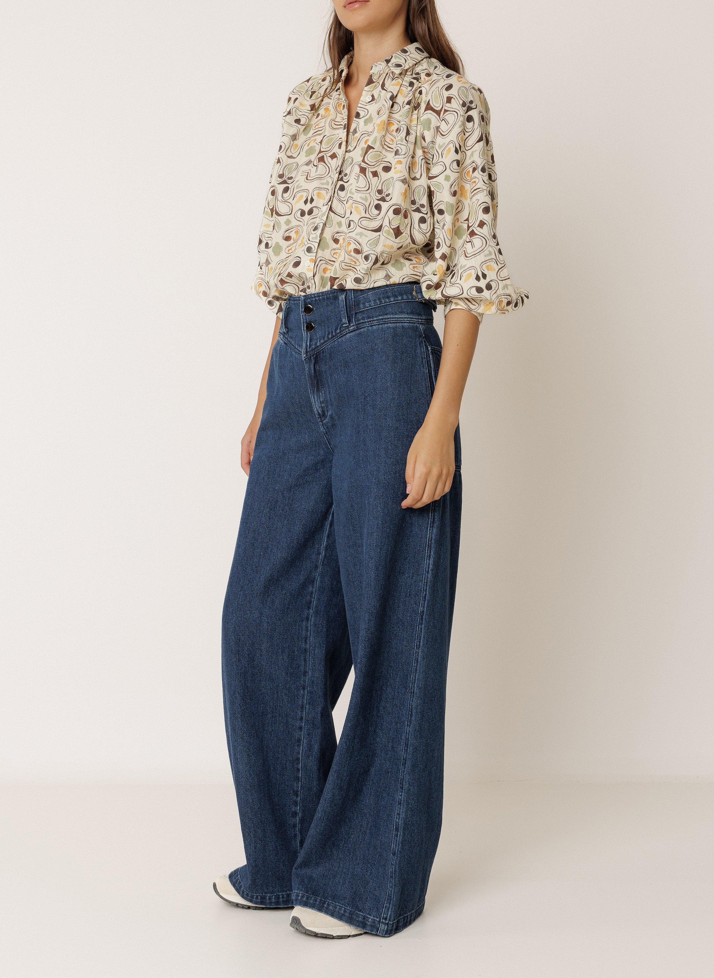 Loose button-down printed shirt INDI & COLD Brown