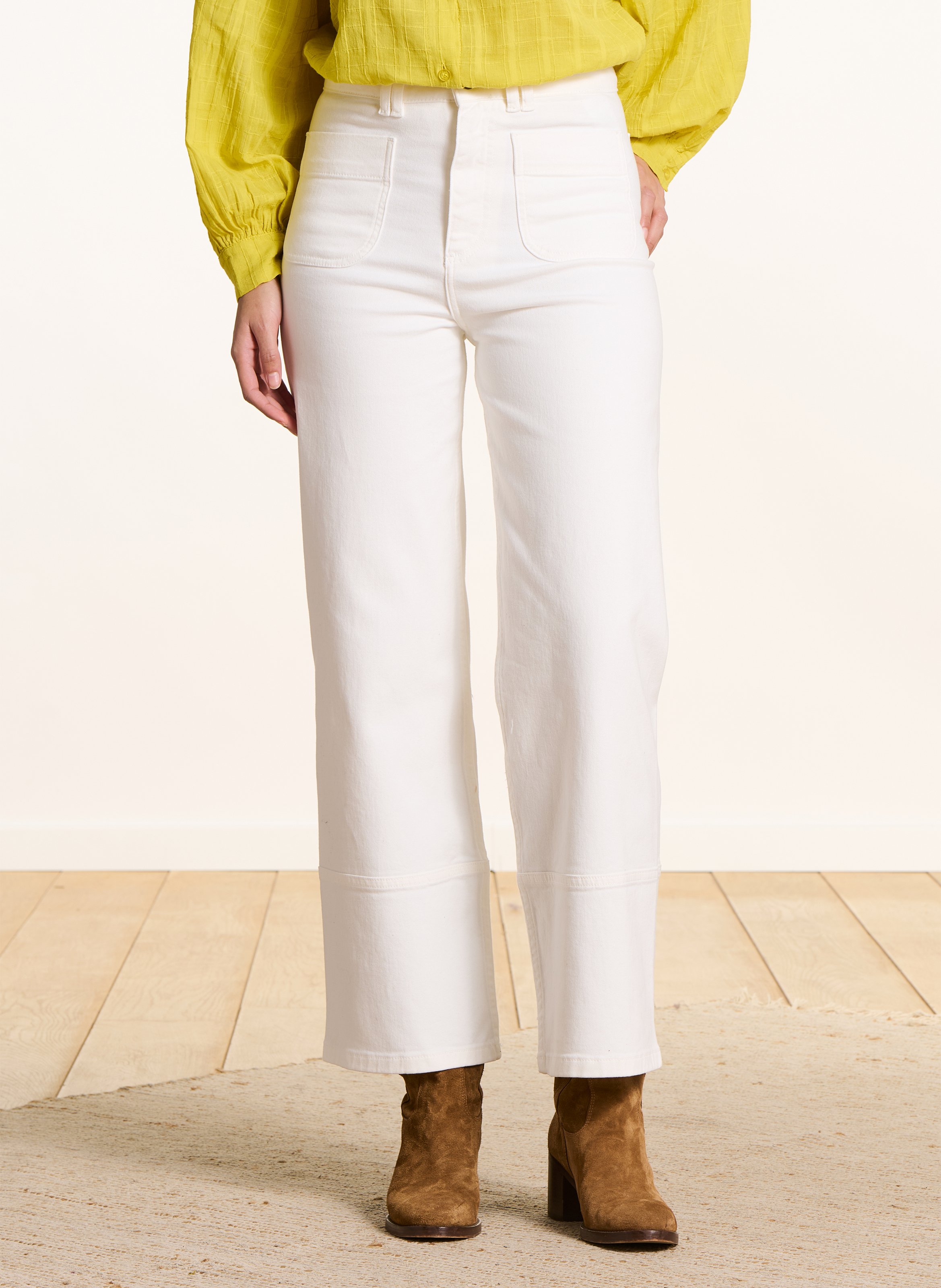 Jean droit taille haute en coton bio mélangé LA FEE MARABOUTEE Blanc