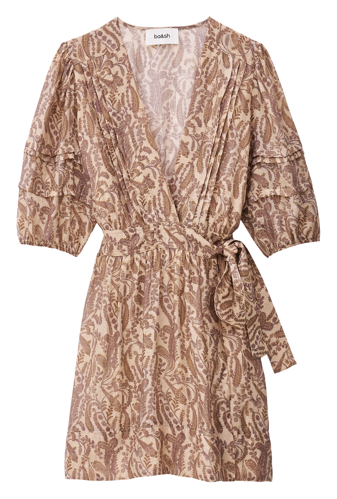 Robe courte cintrée col V imprimée BA&SH Beige
