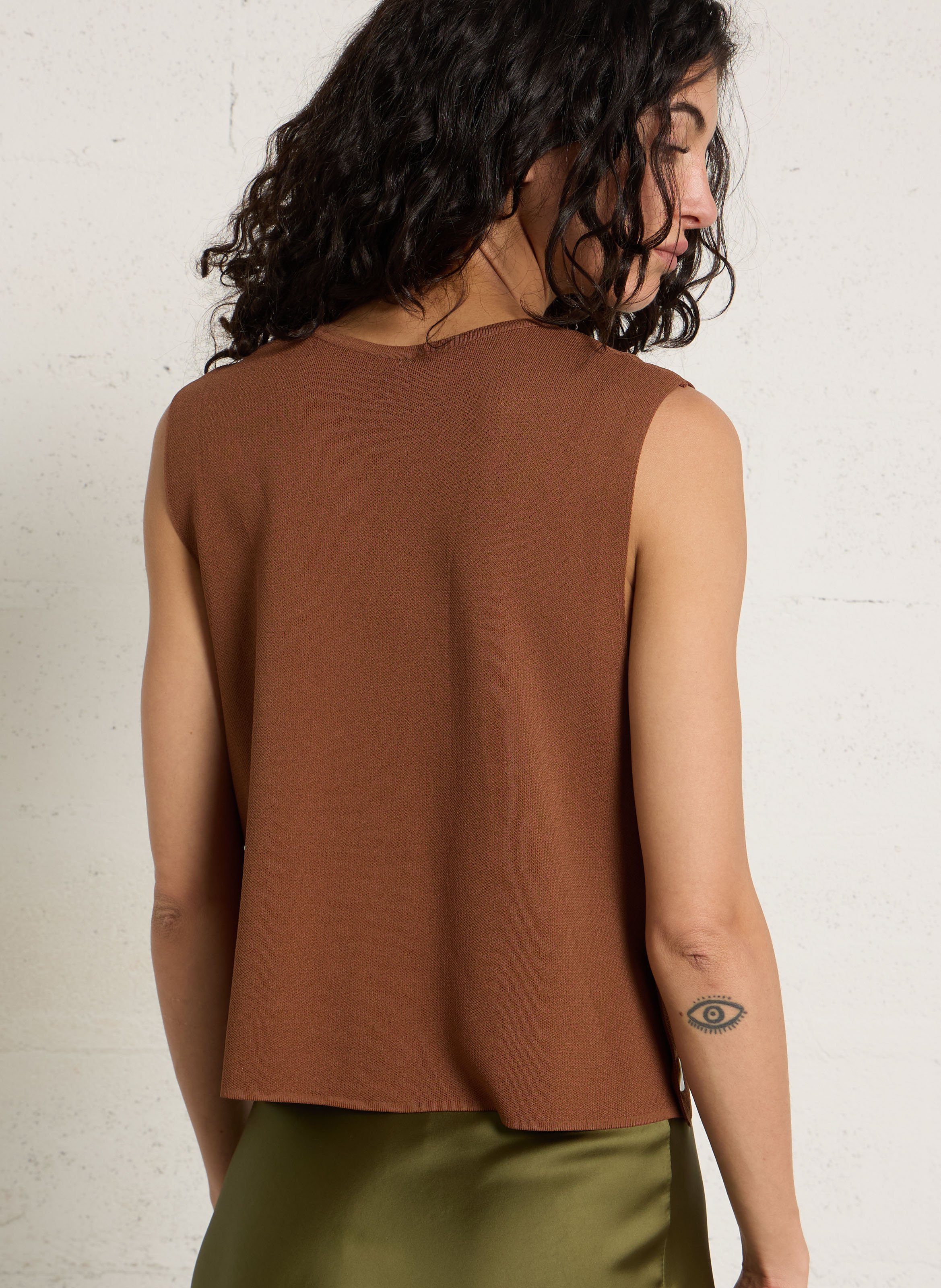 Pull sans manches maille fine IMPERIAL Marron