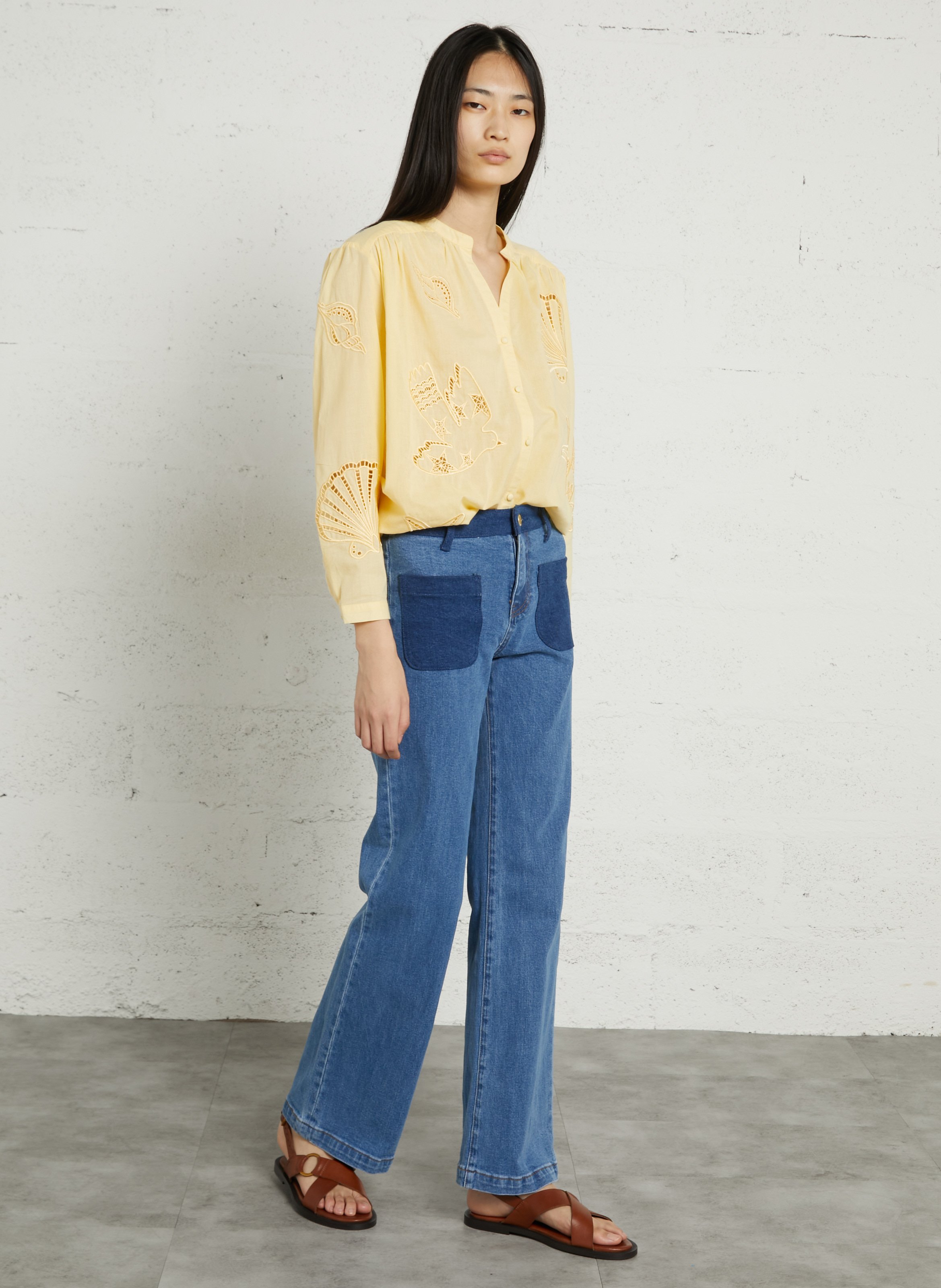 Blouse col V en coton LA PETITE ETOILE Jaune
