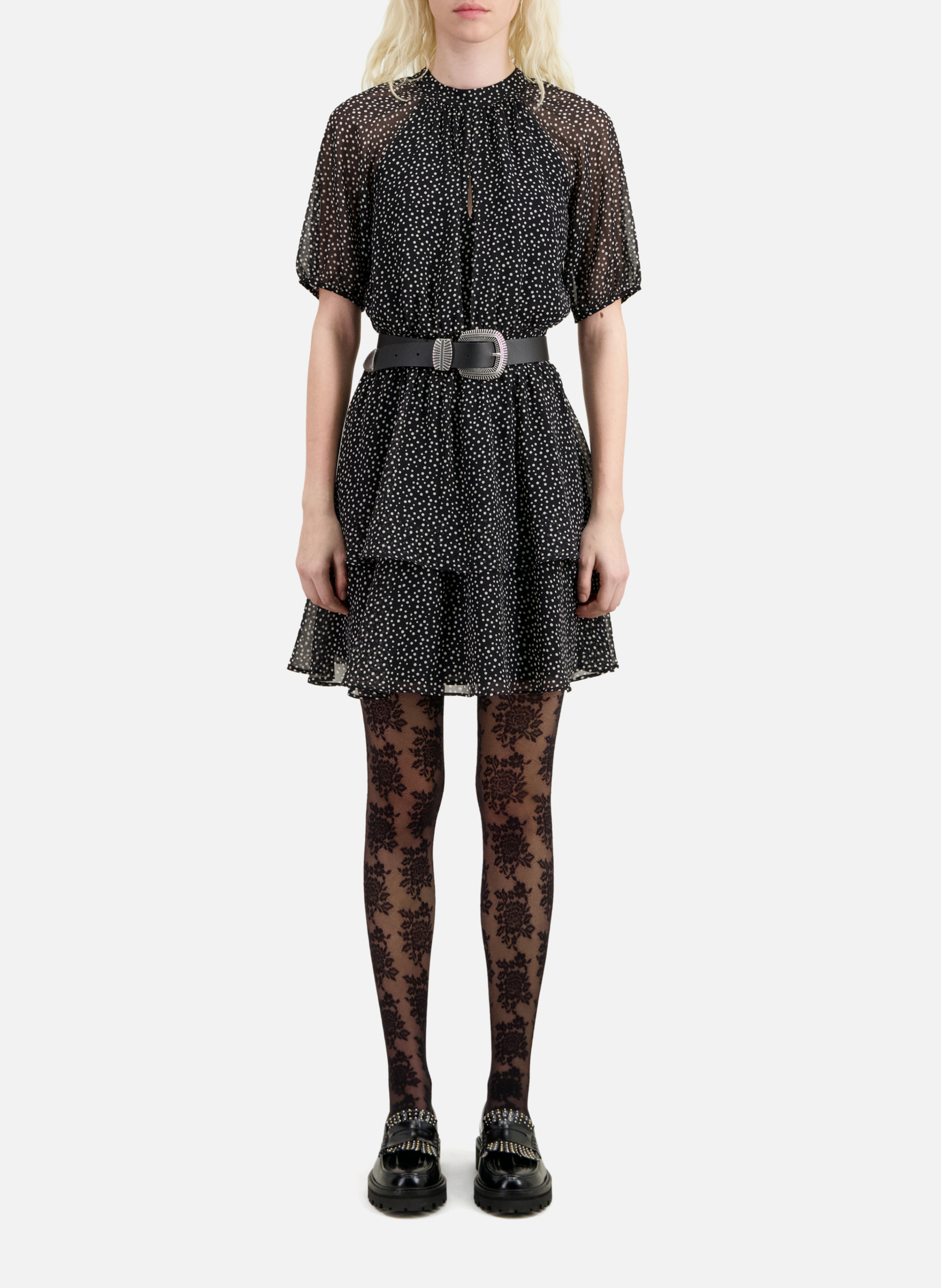 Robe courte col rond à pois THE KOOPLES Noir