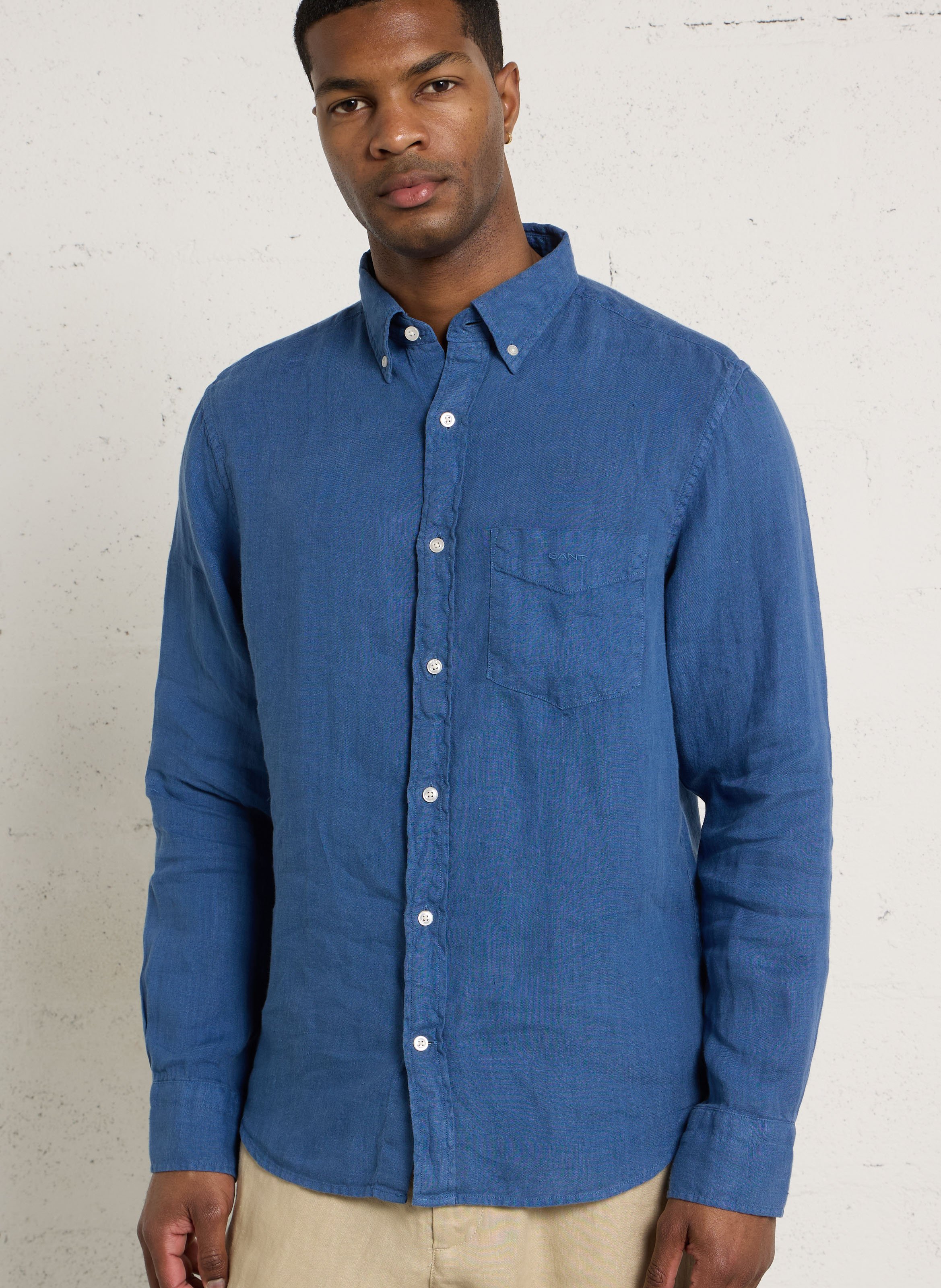 Chemise droite col classique en lin GANT Bleu
