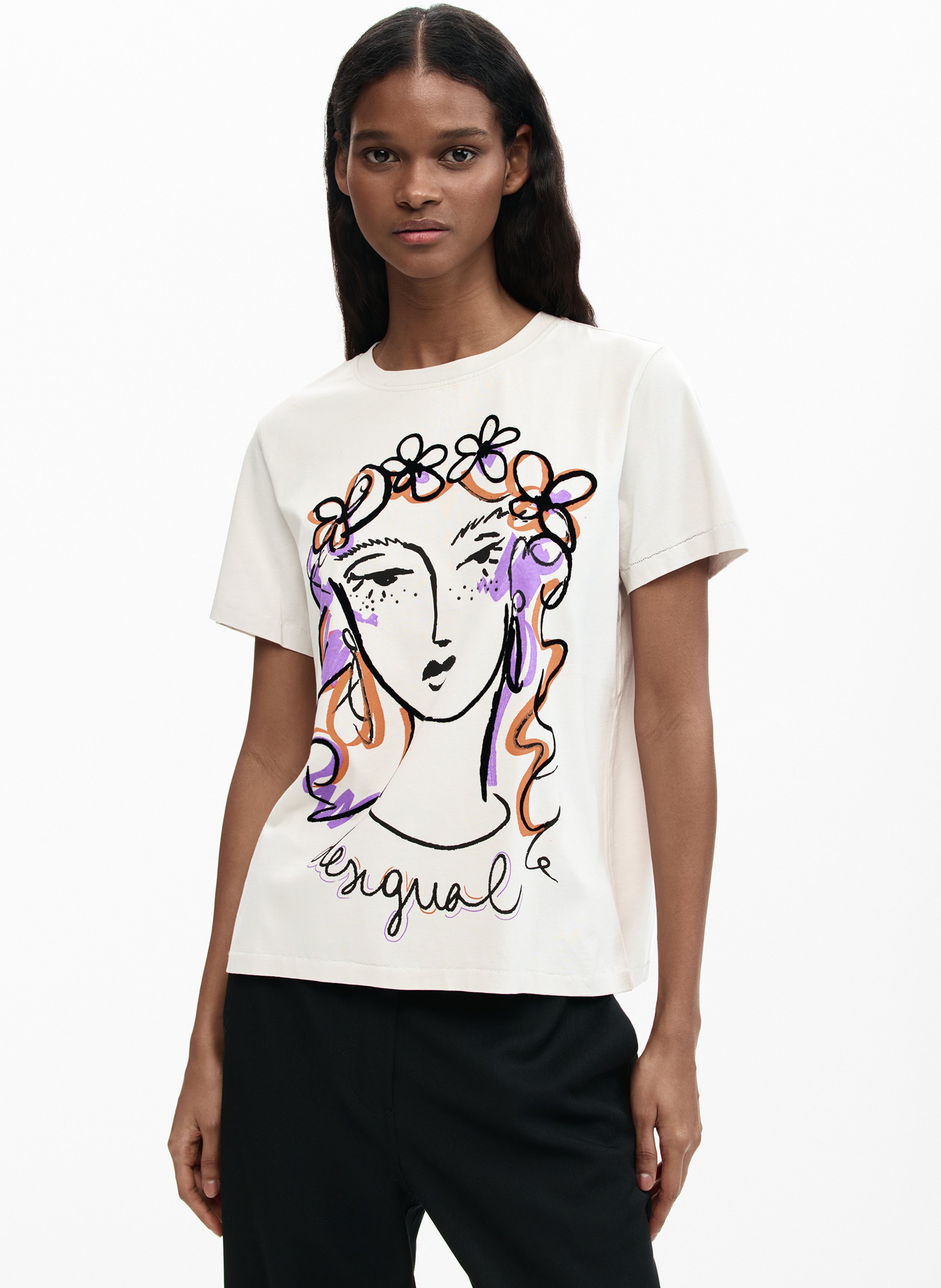 Tee-shirt ample avec imprimé devant DESIGUAL Blanc