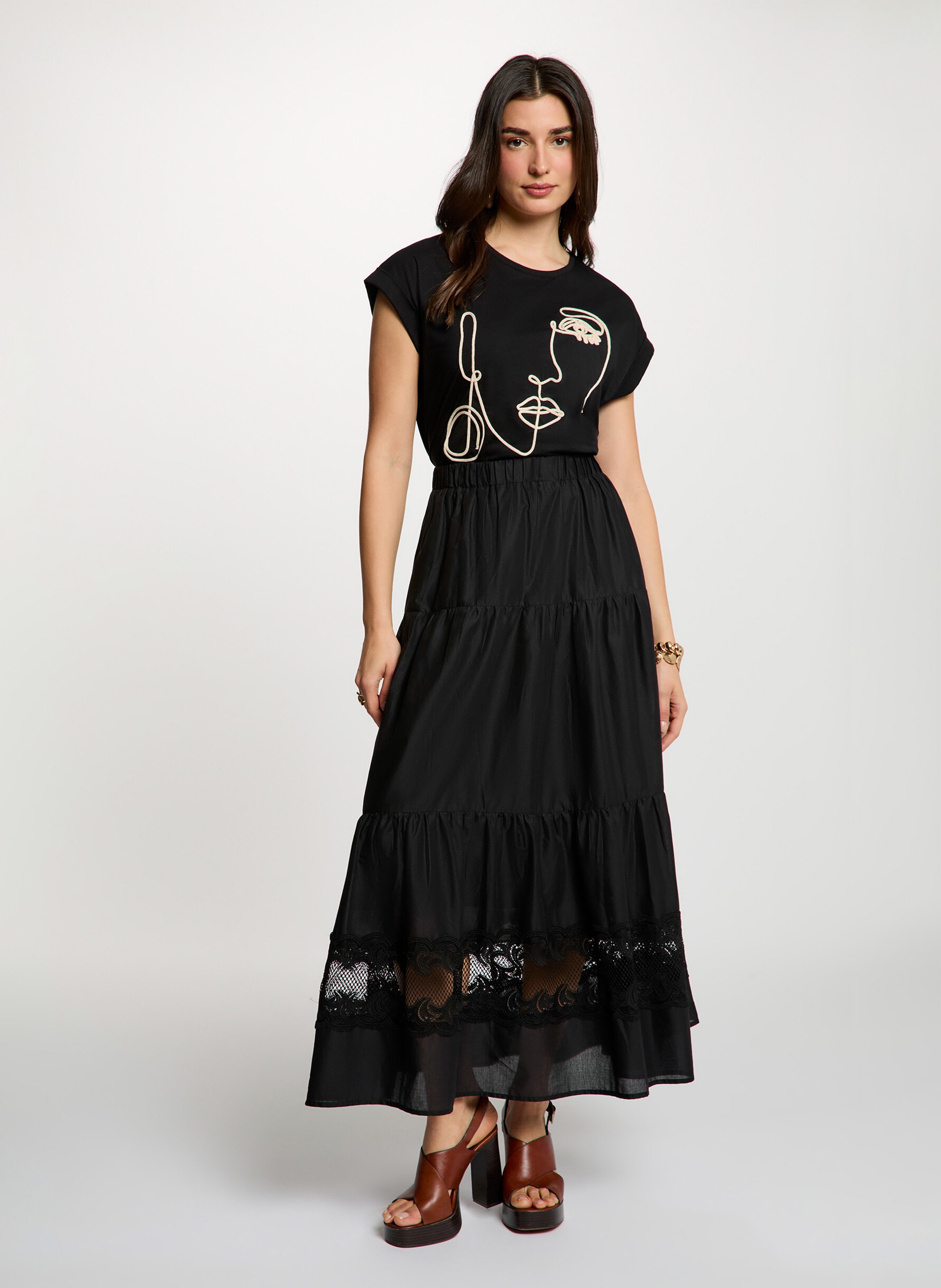 Weite Baumwollrock MORGAN Schwarz