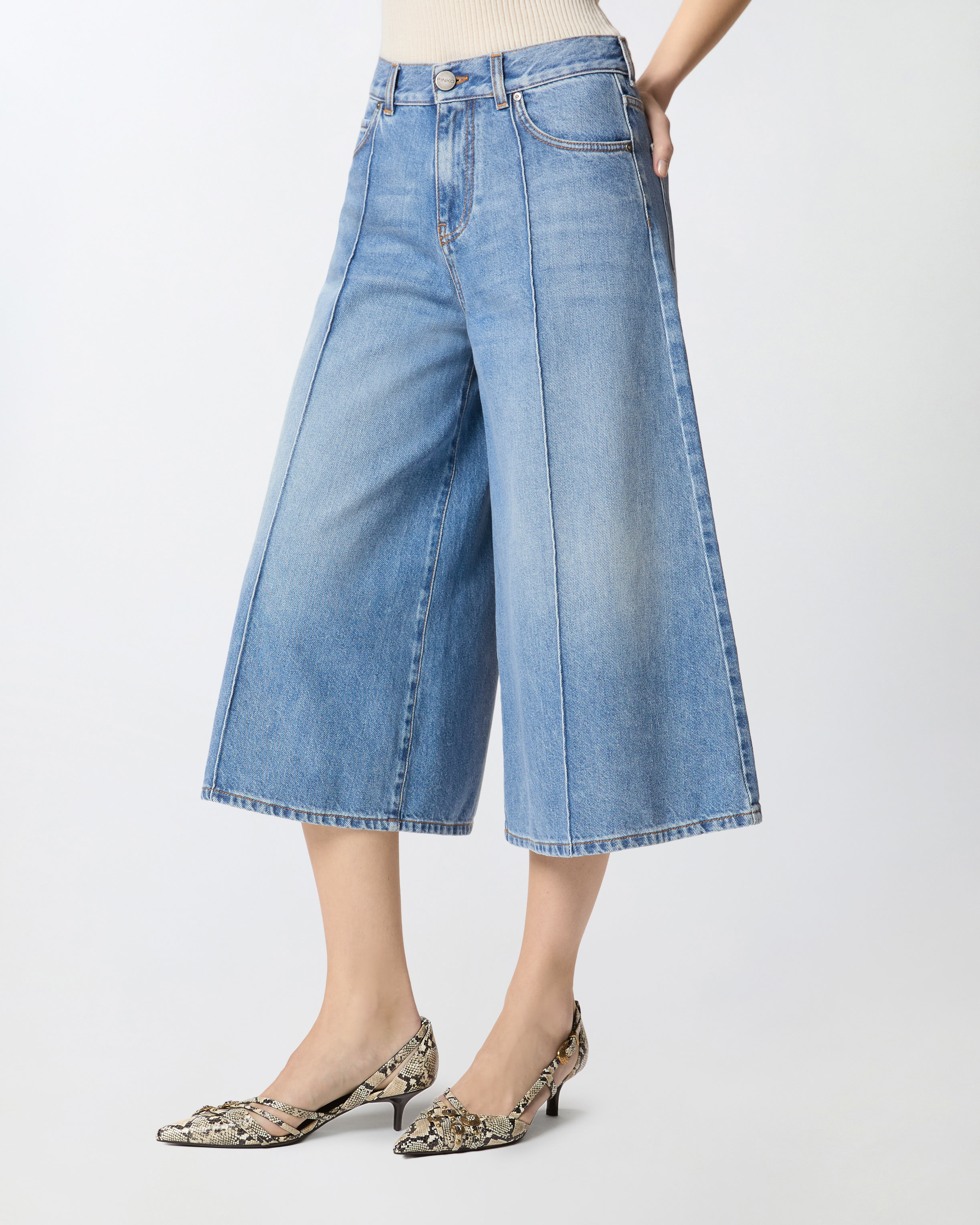 Bermuda wide leg en denim PINKO Bleu