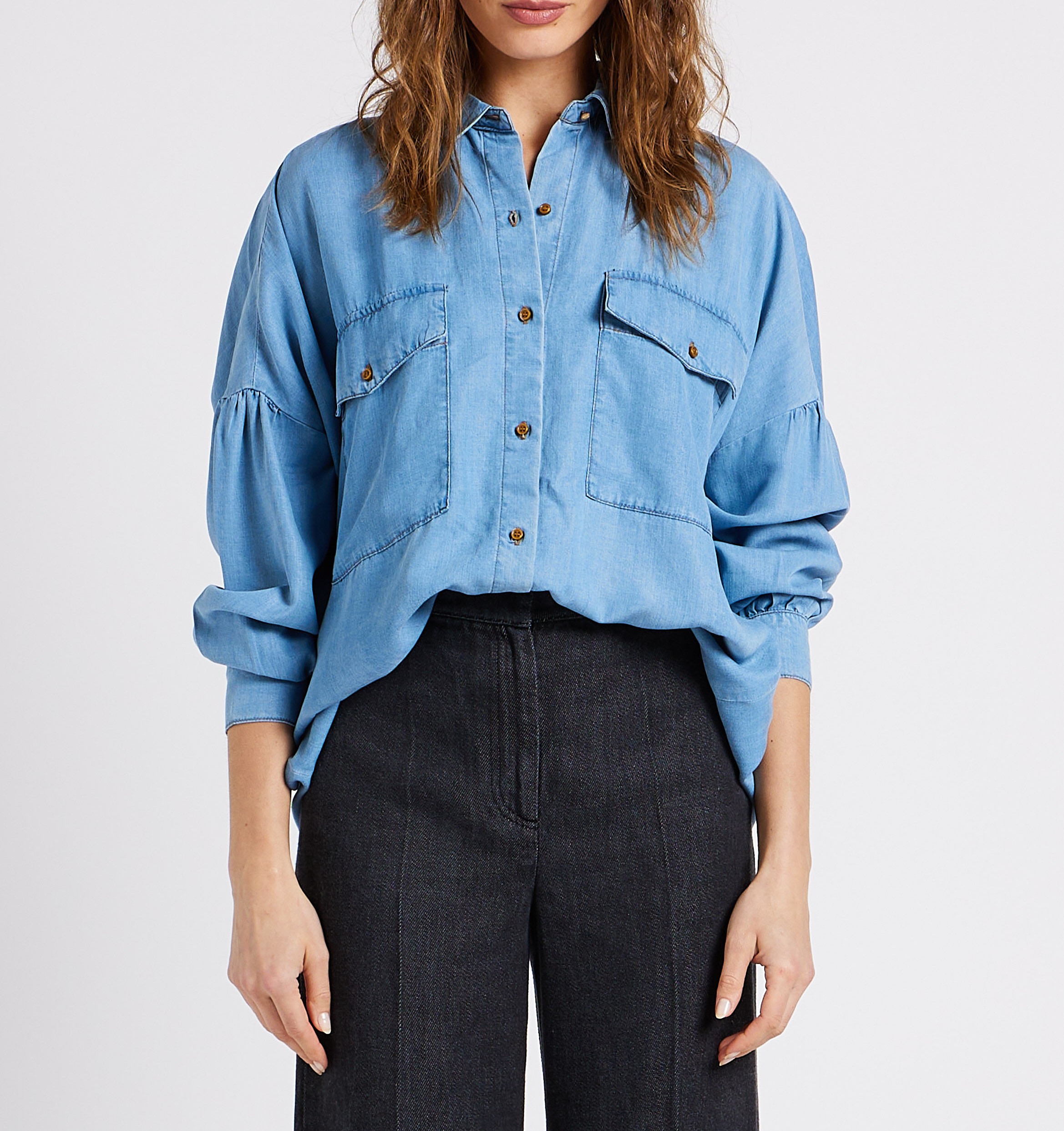 Lyocell shirt with classic collar SESSUN Blue
