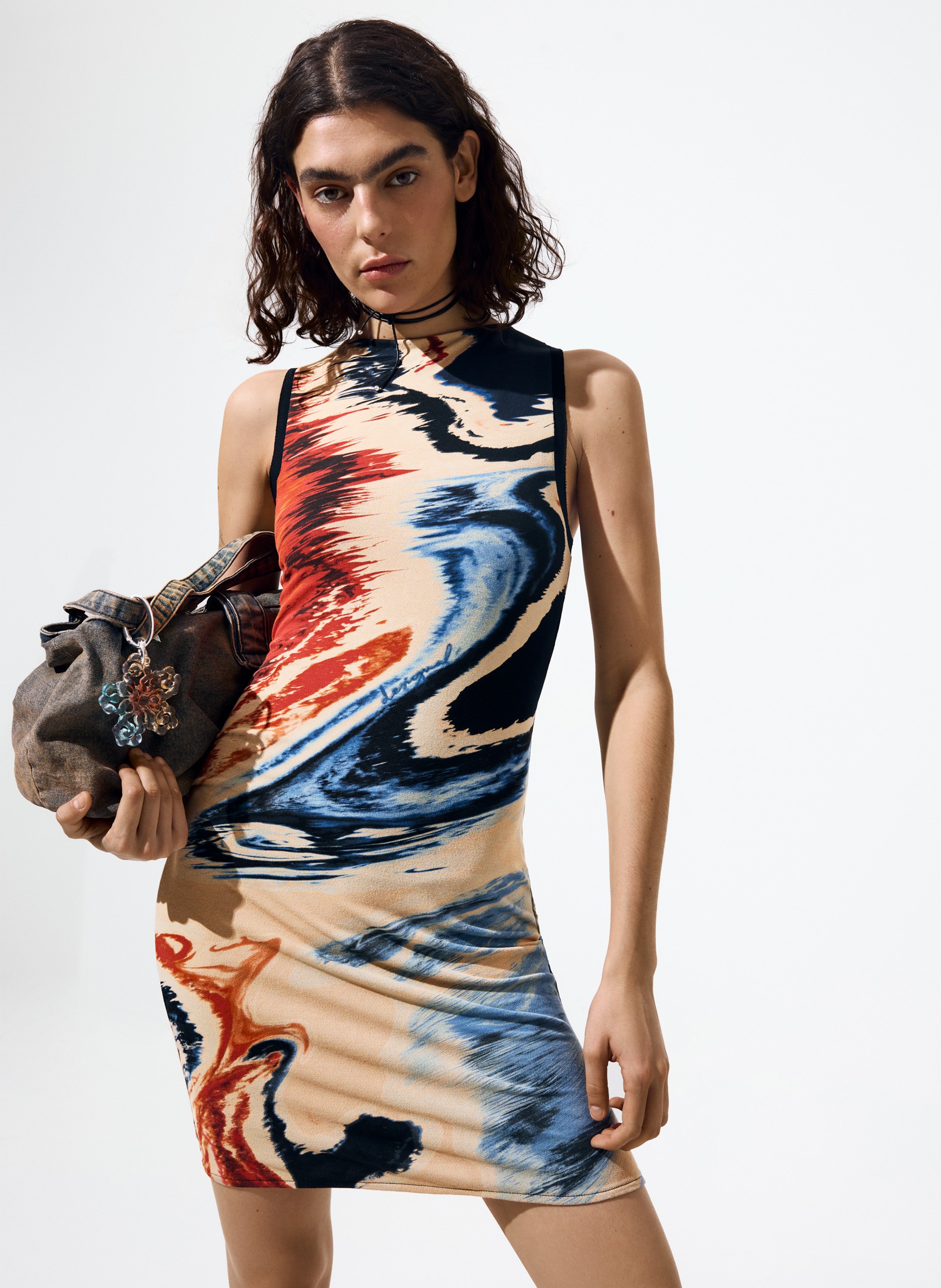 Halflange jurk met ronde hals en print DESIGUAL Veelkleurig