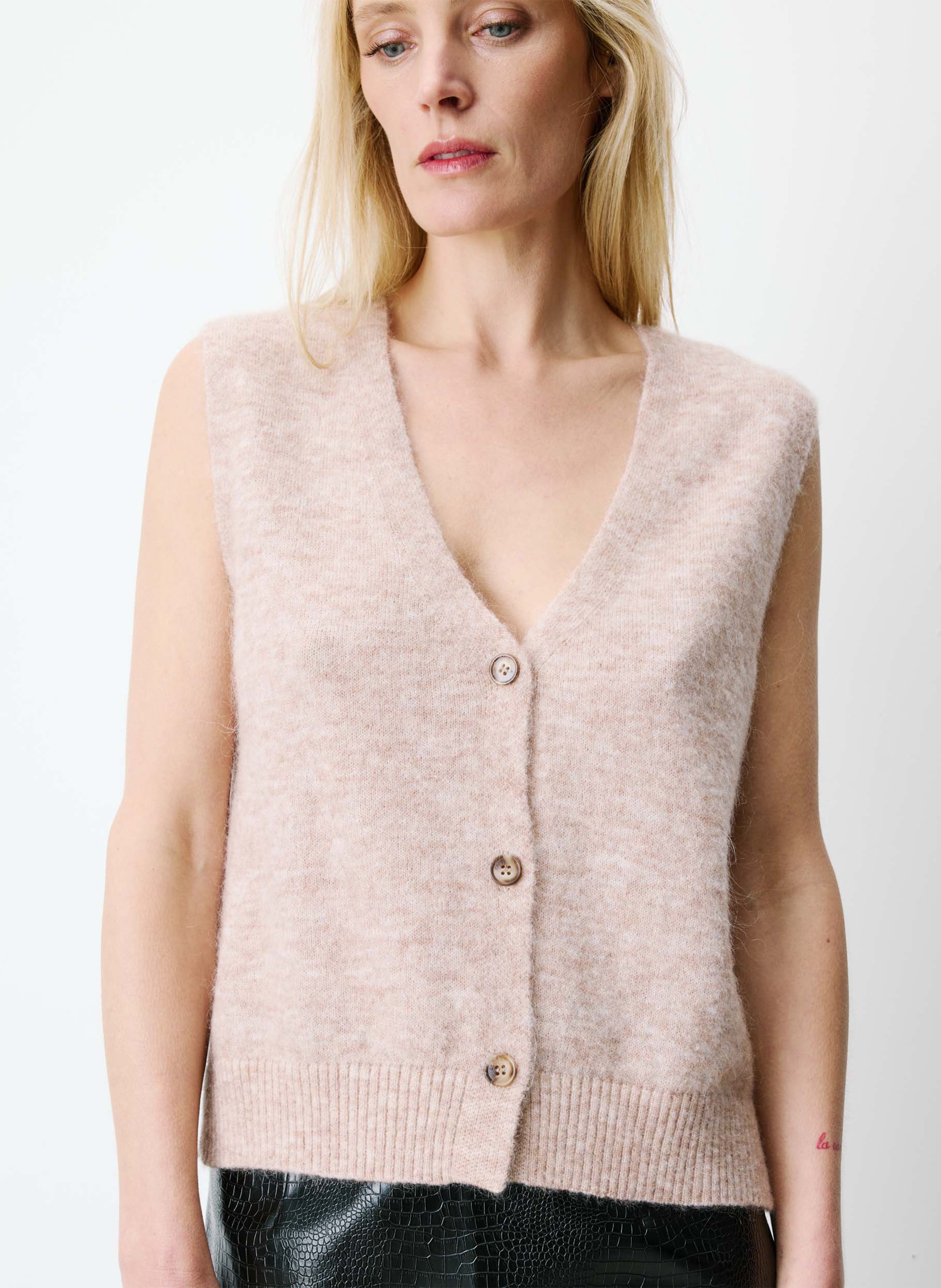 Cardigan droit sans manches en laine mélangé GRACE ET MILA Beige
