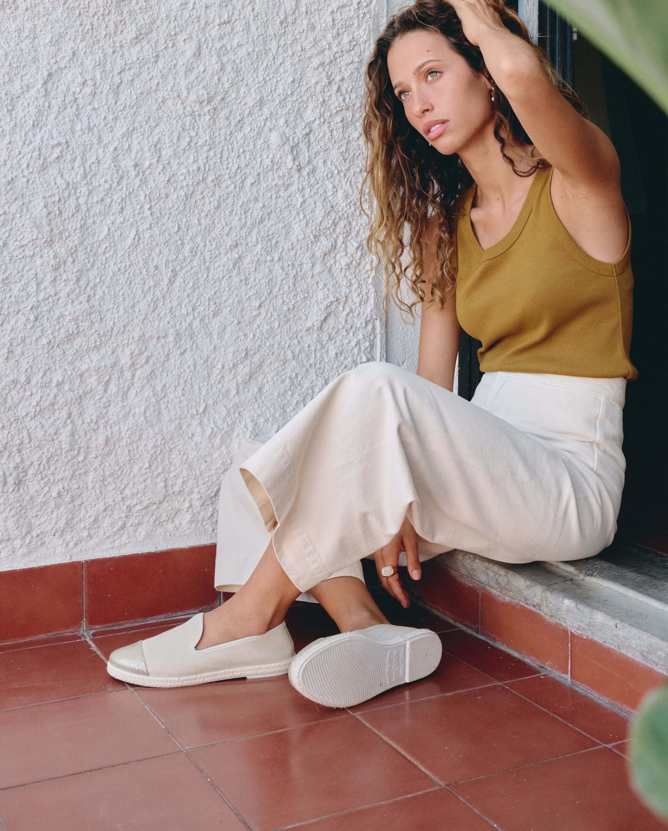 Women's espadrilles, recycled cotton, ivory gold ANGARDE White