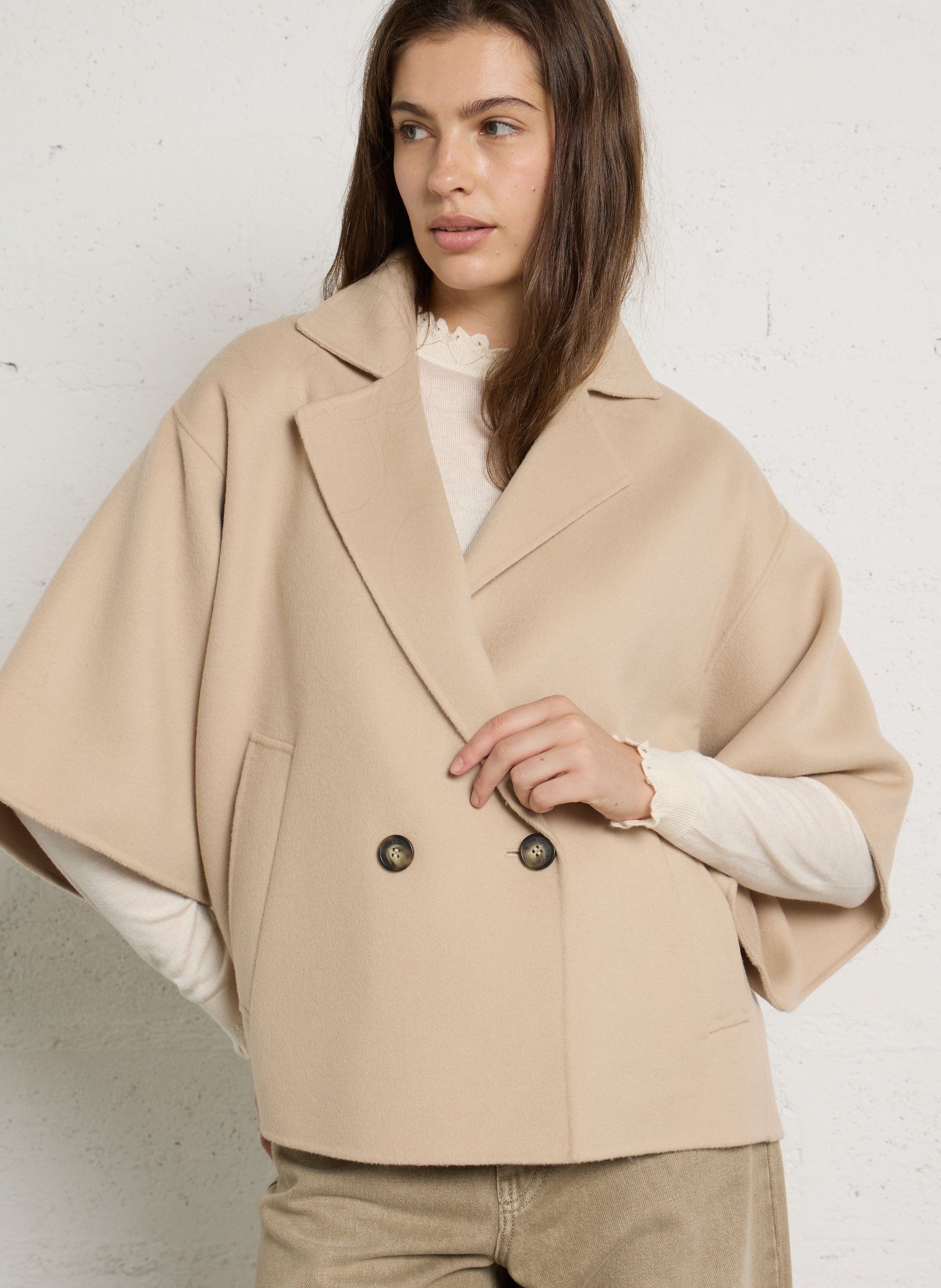 Manteau ample boutonné en laine MAX MARA WEEK END Beige