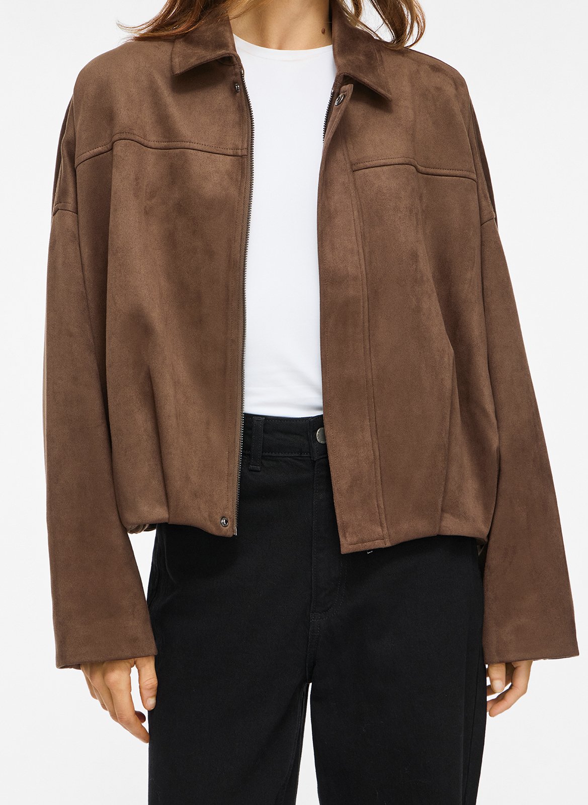 Short zip-up suede jacket VILA Brown