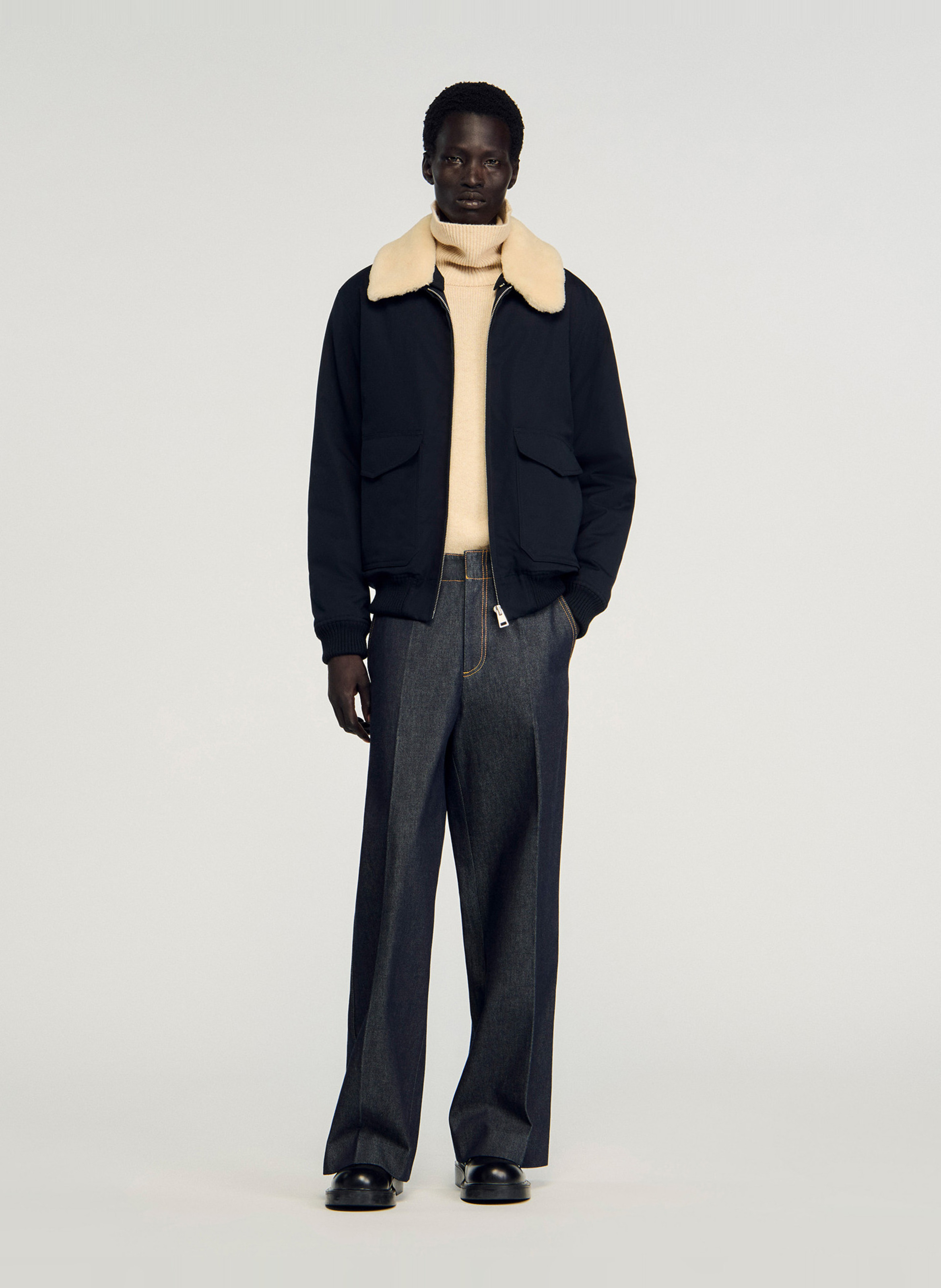 Blouson col classique en coton SANDRO Bleu