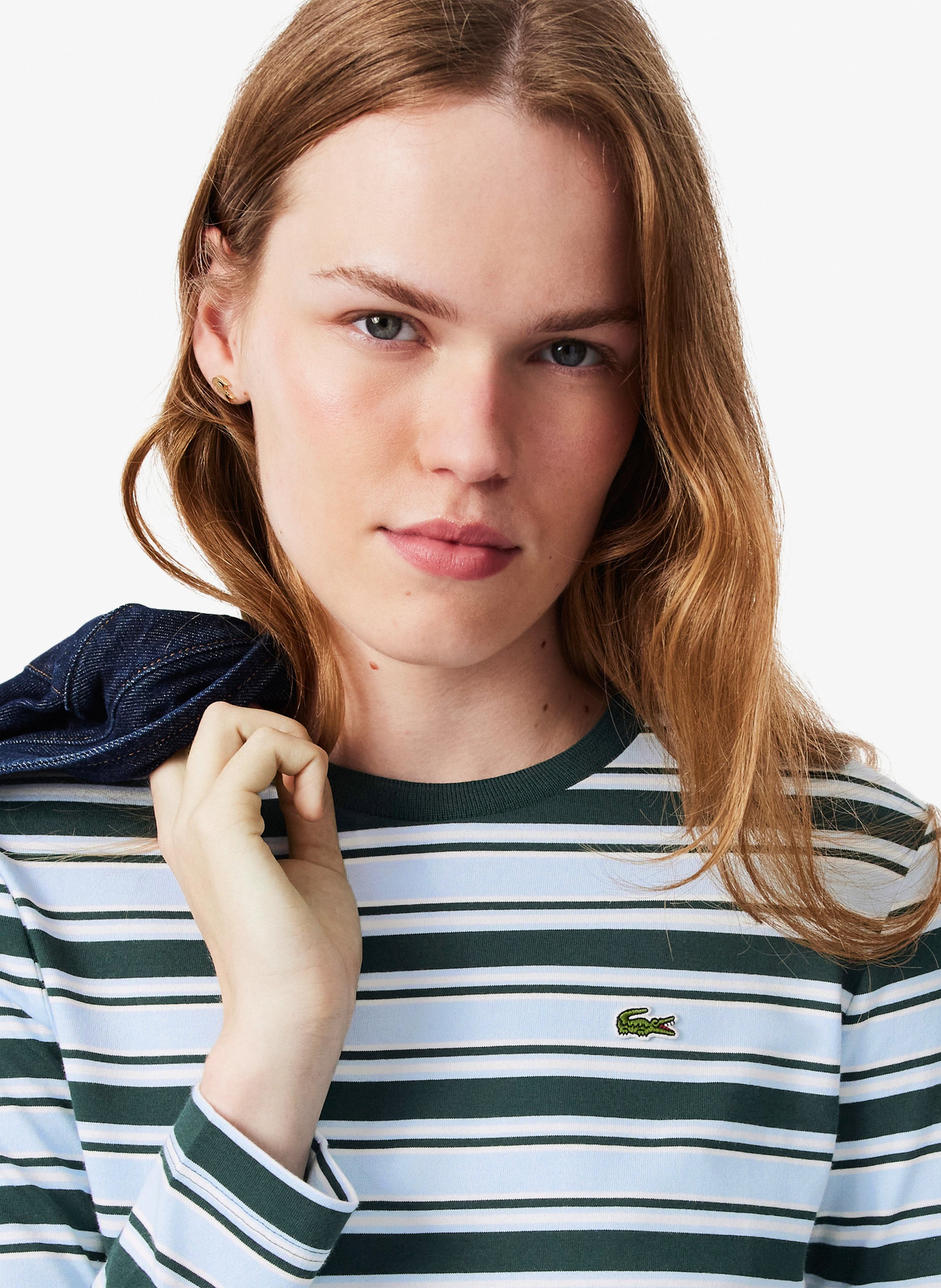 Gerader Rundhalsstreifen-T-Shirt aus Baumwolle LACOSTE Mehrfarbig