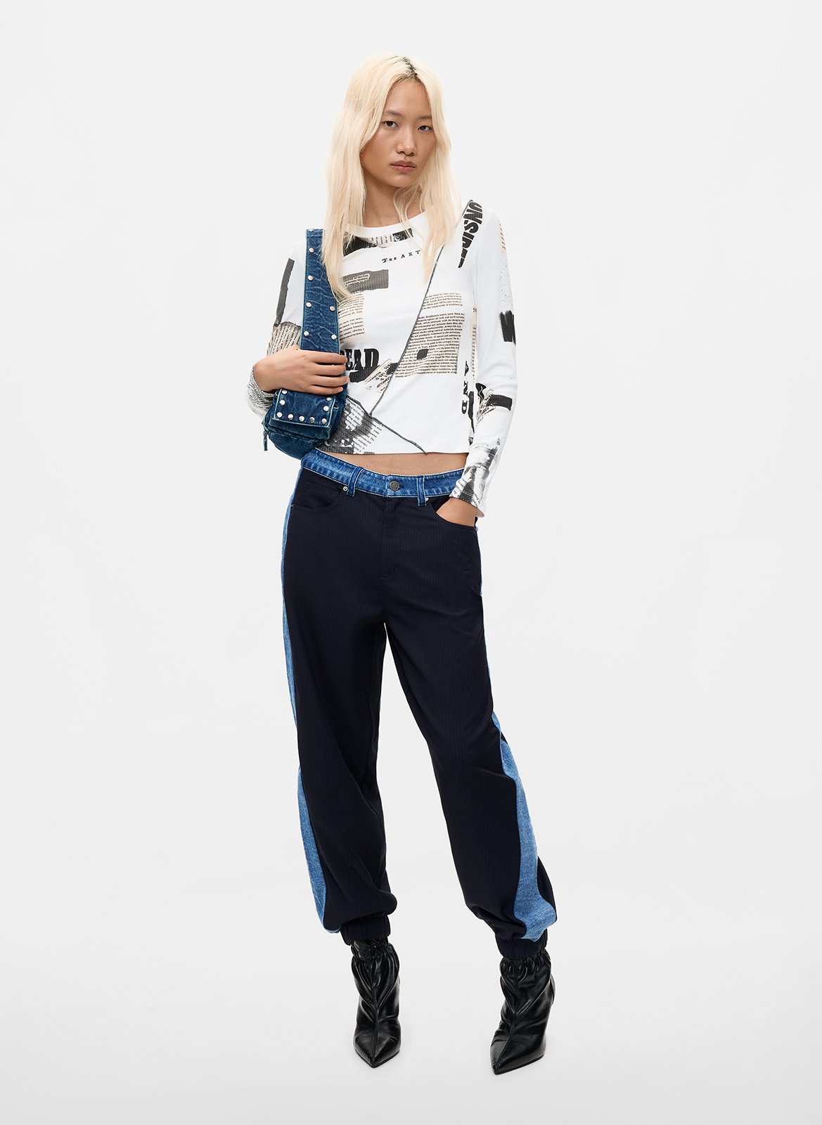 Wide-leg bi-material pants DESIGUAL Blue