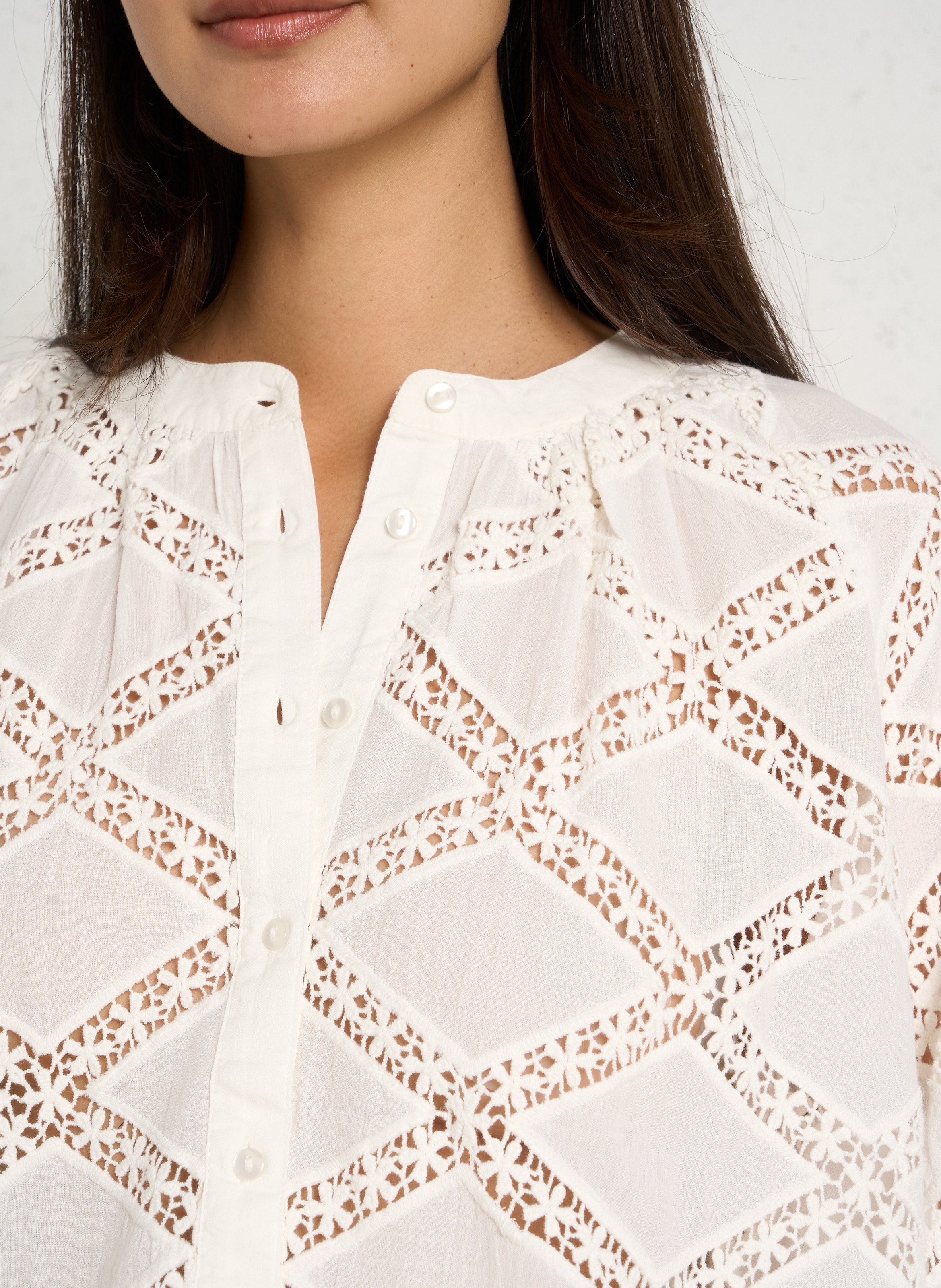 Chemisier oversize à motifs en dentelle en coton PETITE MENDIGOTE Beige