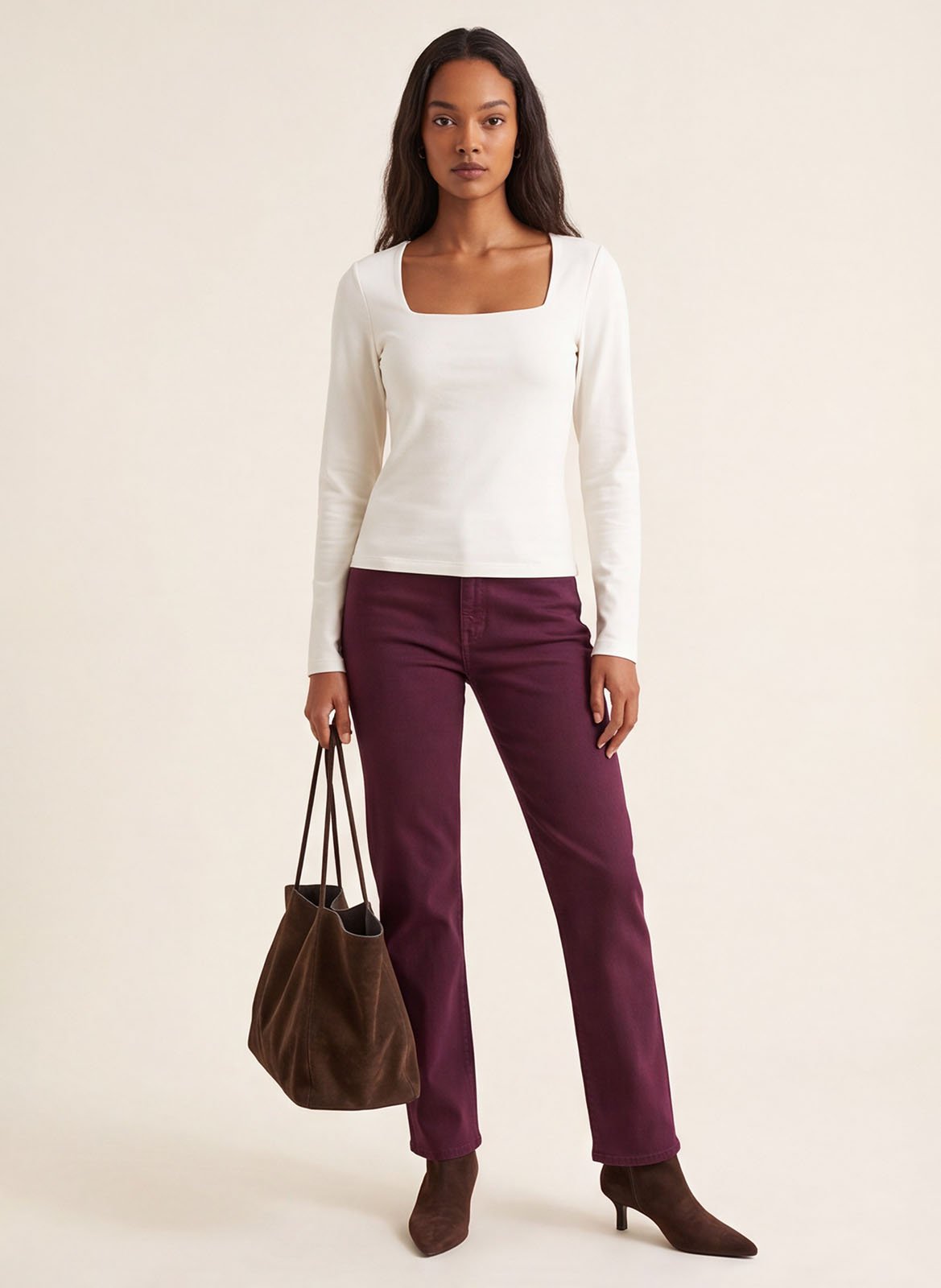 Top droit col carré en coton mélangé | Blanc KOOKAI Femme