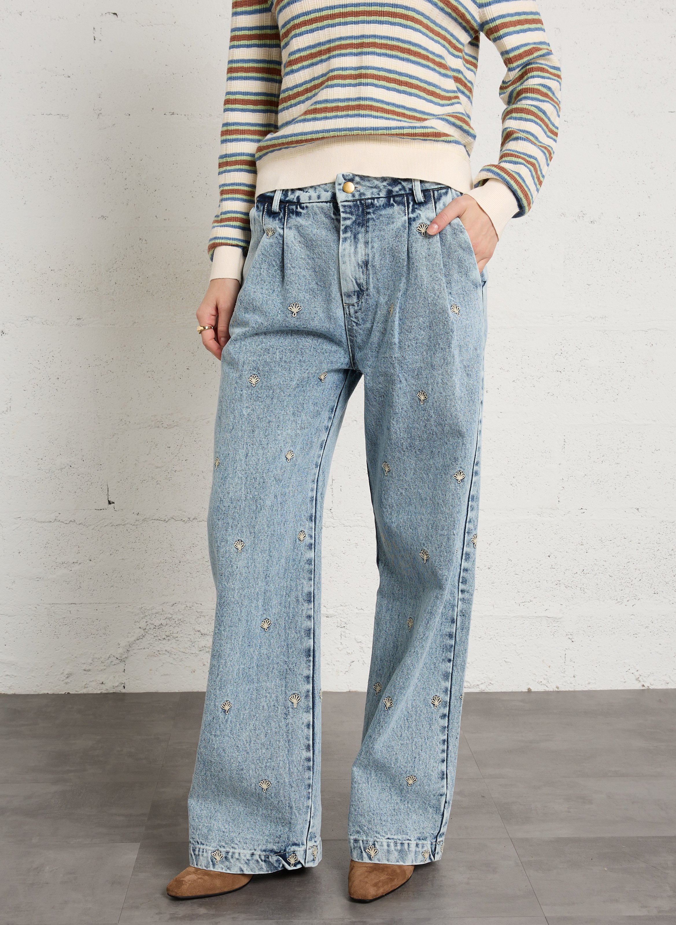Weit geschnittene Jeans aus Baumwolle MAISON HOTEL Weiss