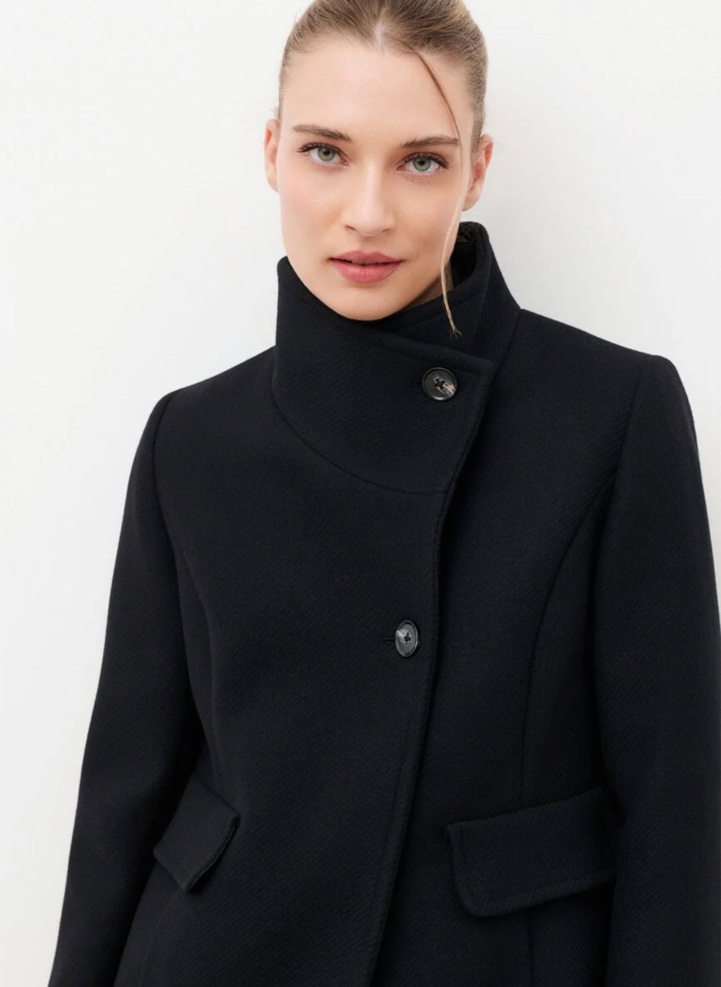 Straight coat in recycled wool blend CAROLL Black