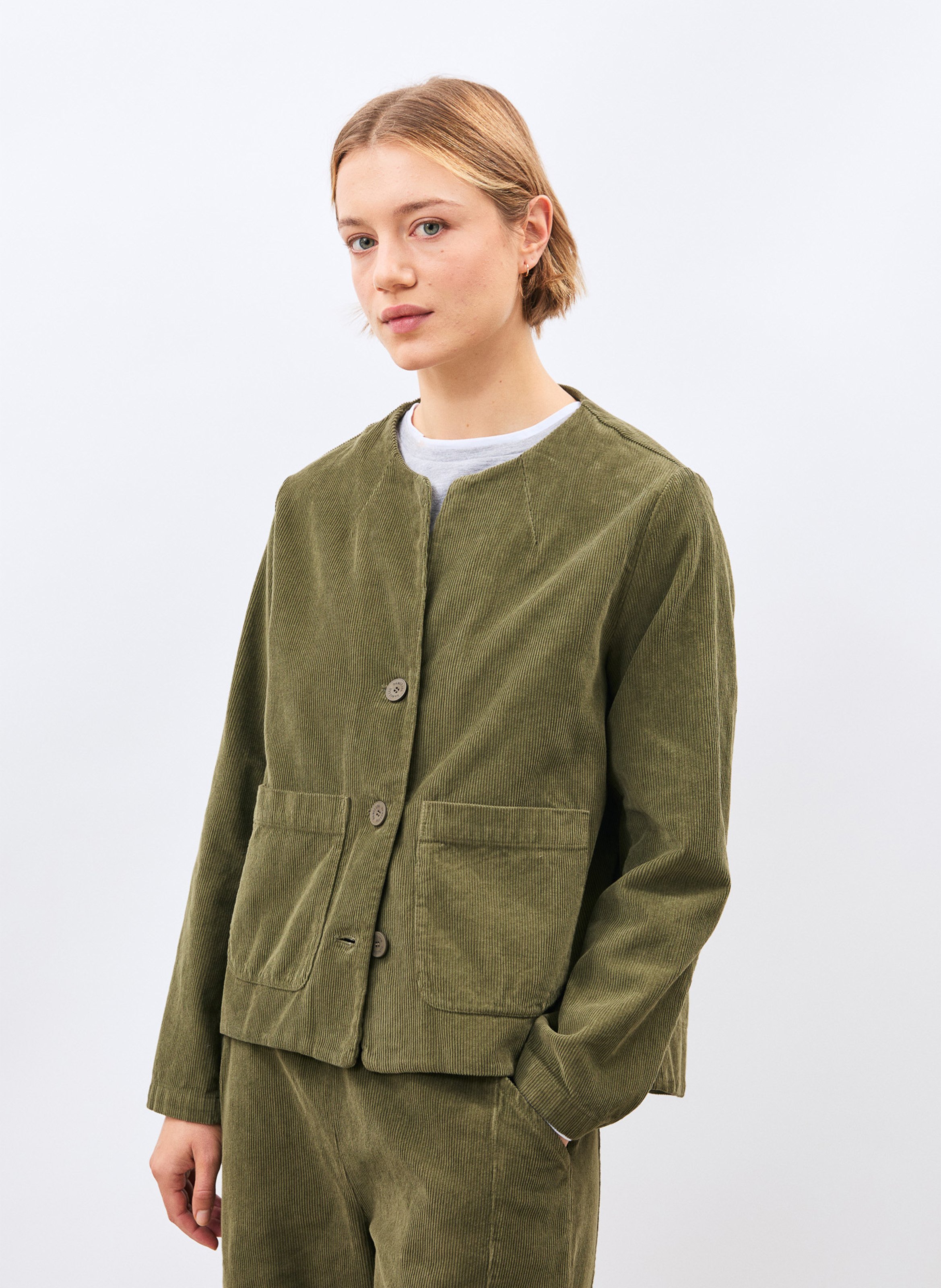 Veste droite velours côtelé en coton HUMILITY Vert