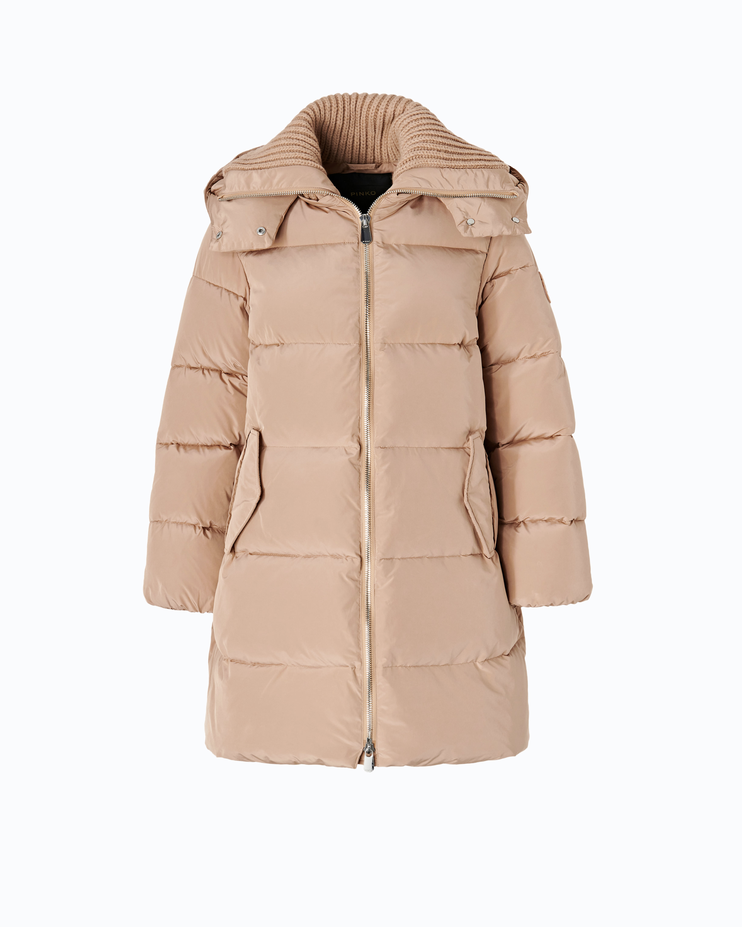 Water-repellent technical fabric puffer jacket PINKO Beige