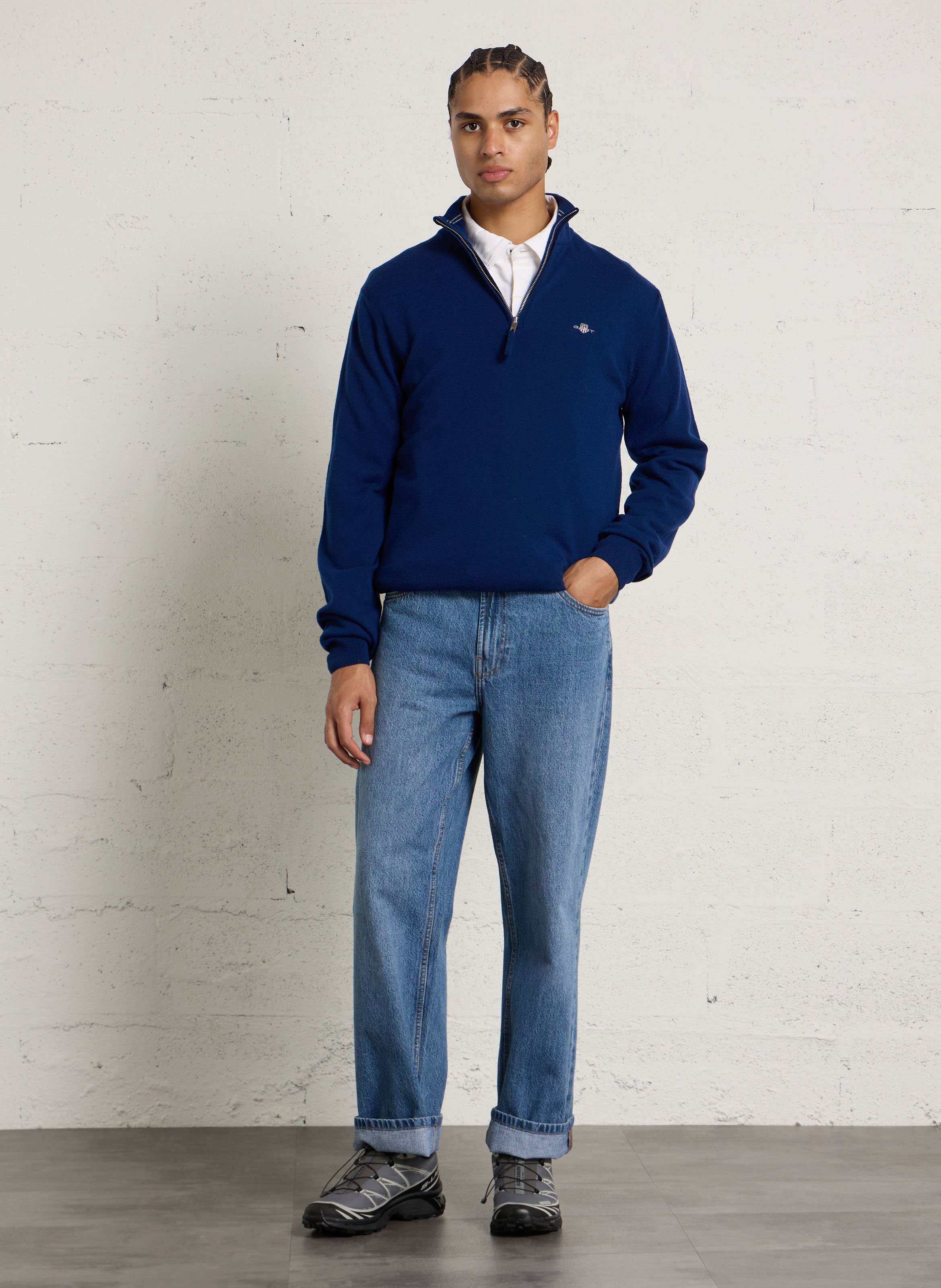Pull droit col montant zippé en laine GANT Bleu