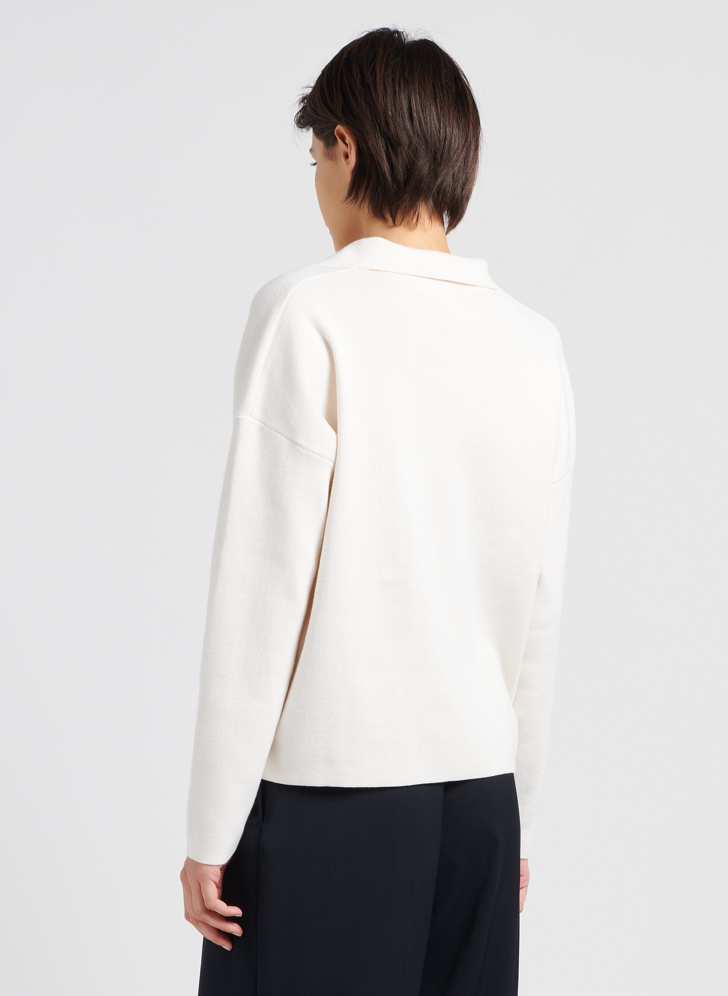 Pull col V à revers en coton mélangé  MAISON LABICHE Blanc