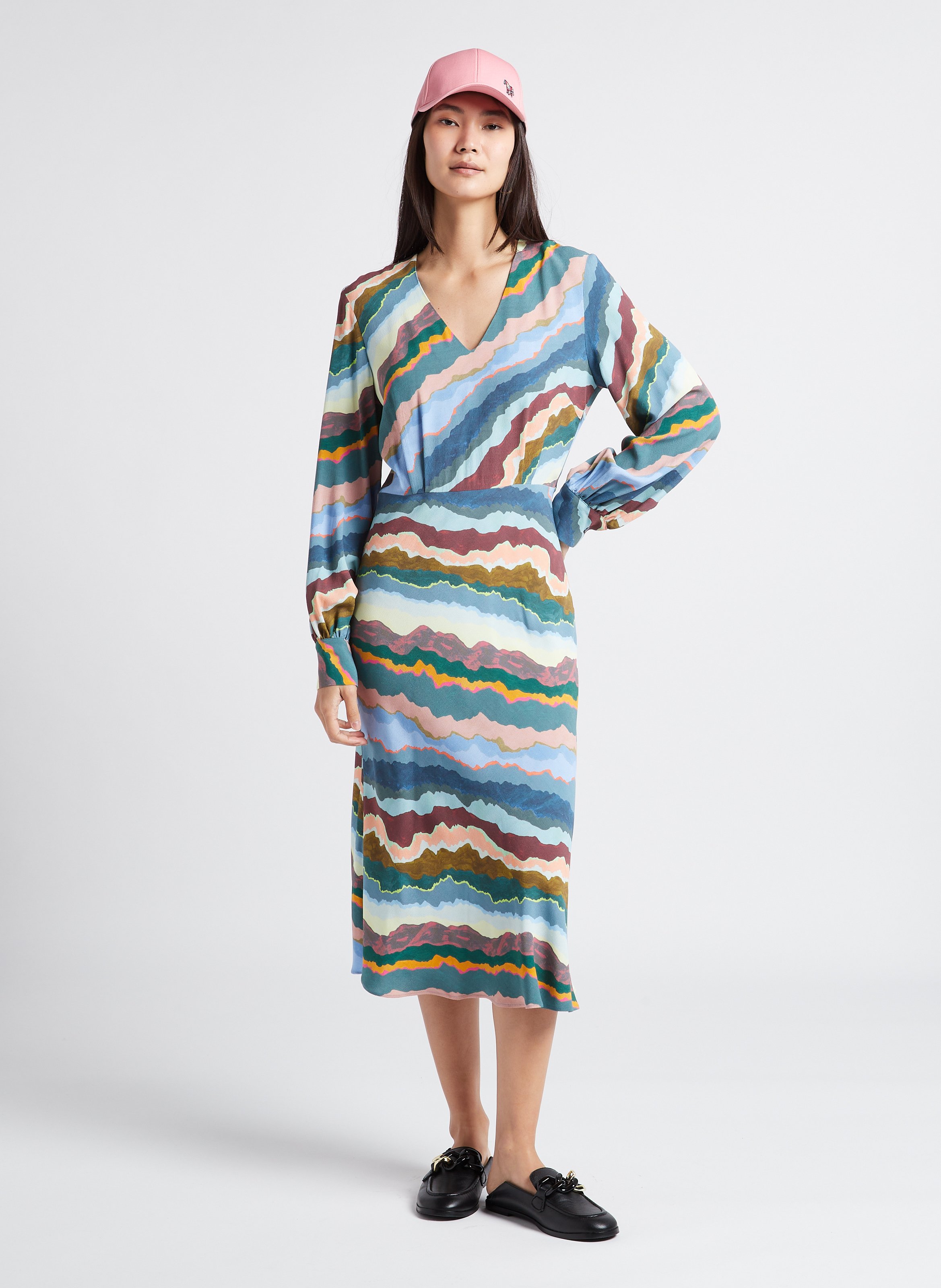Straight printed V-neck midi dress PAUL SMITH Multicolored
