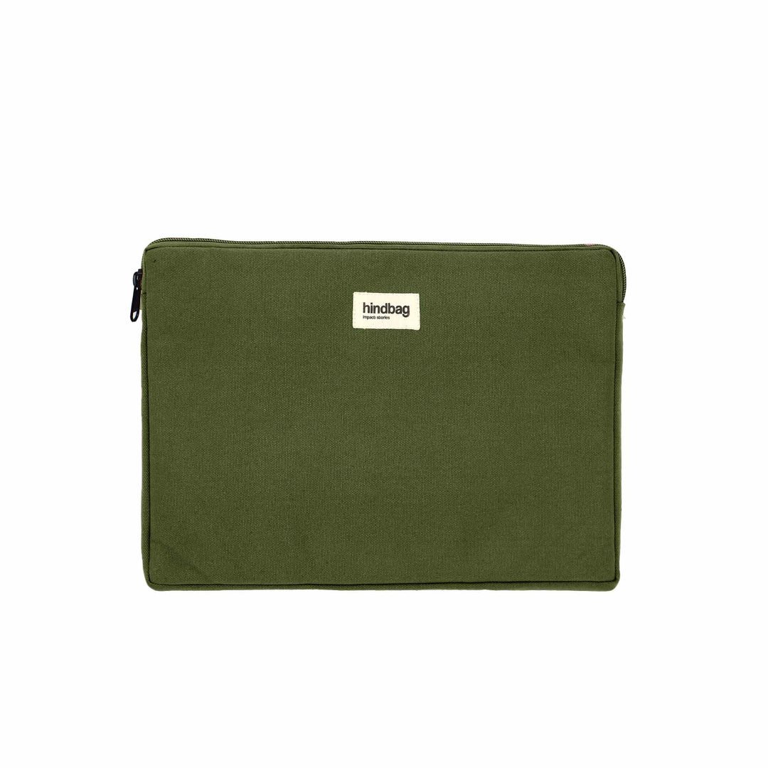 Cotton laptop sleeve with shock-absorbing foam HINDBAG Khaki