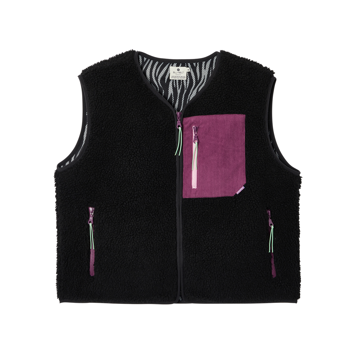 Sleeveless Sherpa Zip-Up Vest  Noir et violet