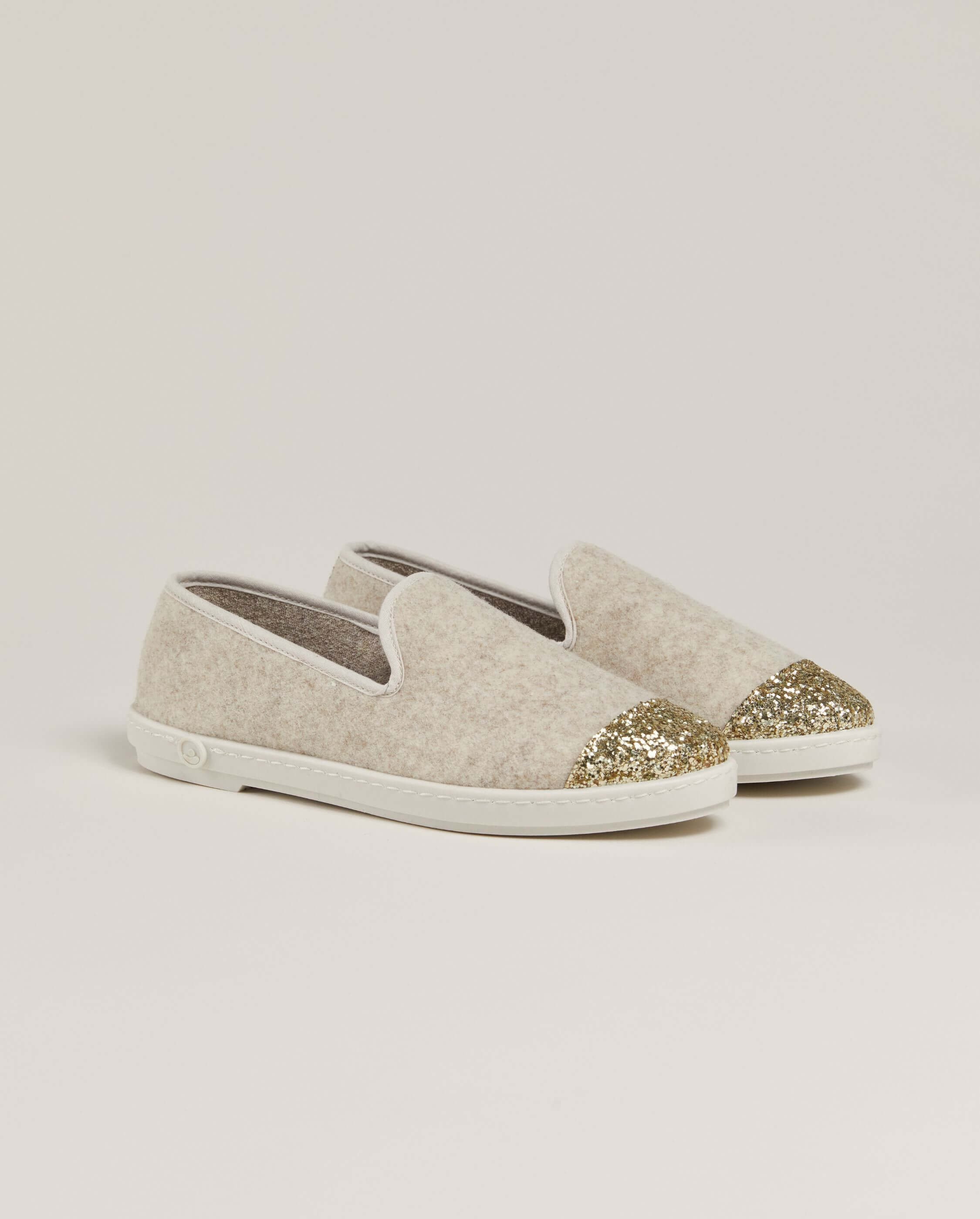 Women's wool slippers, beige with sequins ANGARDE Beige