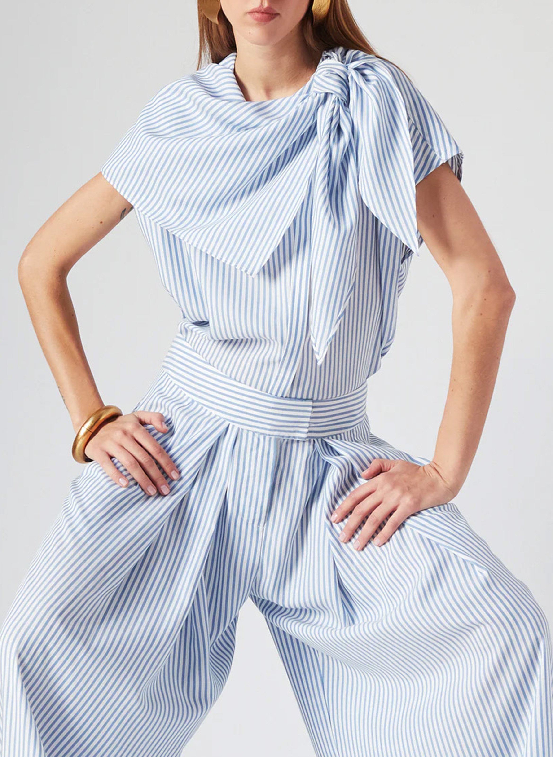 Short-sleeved striped top with scarf THE LABEL EDITION Blue
